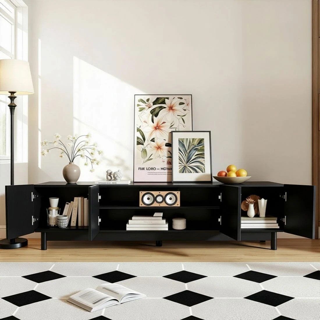 5 Artiss TV Unit Entertainment Unit Storage Cabinet 180cm - Black, 5 of 8