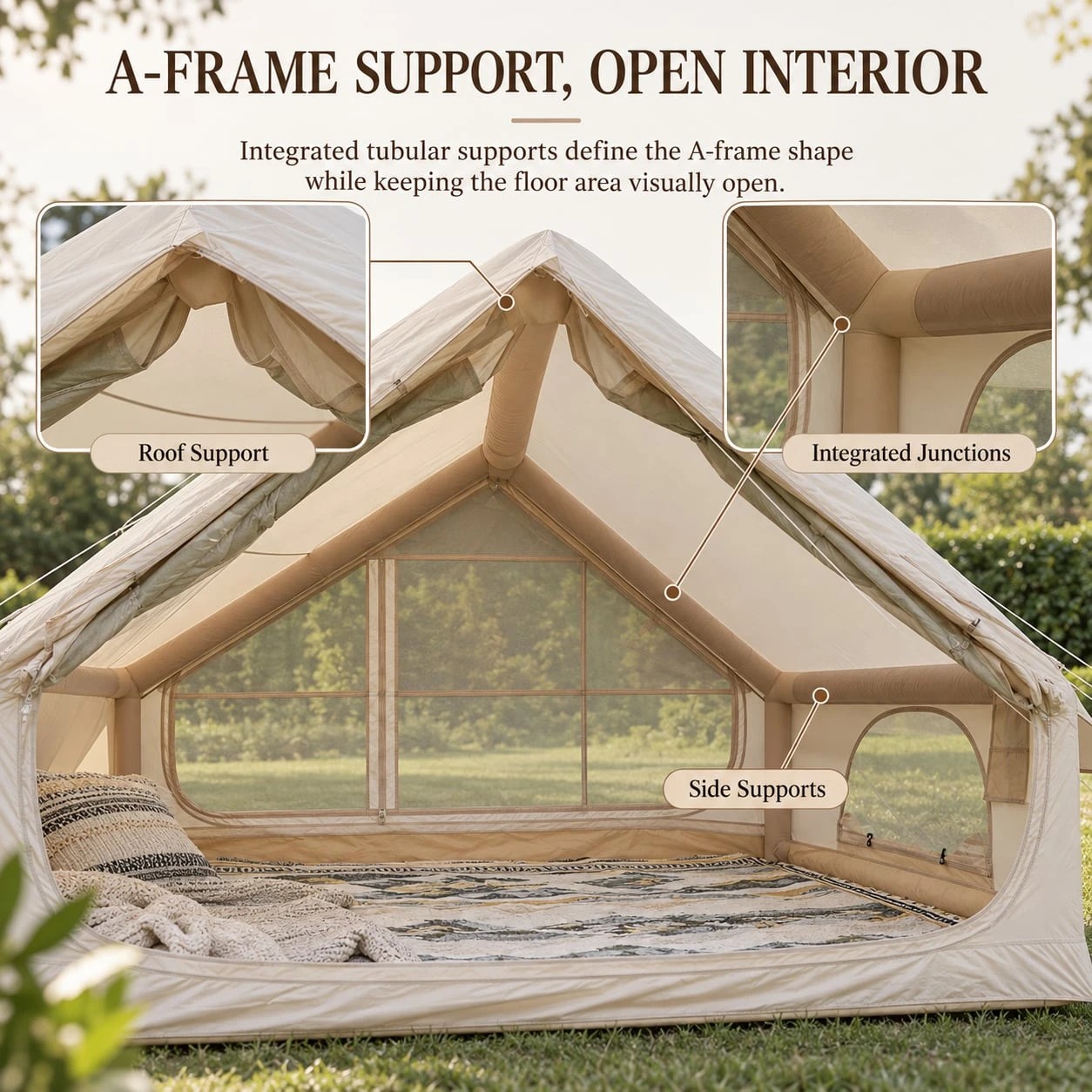4 Weisshorn Inflatable A-Frame Camping Tent Large Outdoor Glamping - Beige, 4 of 10