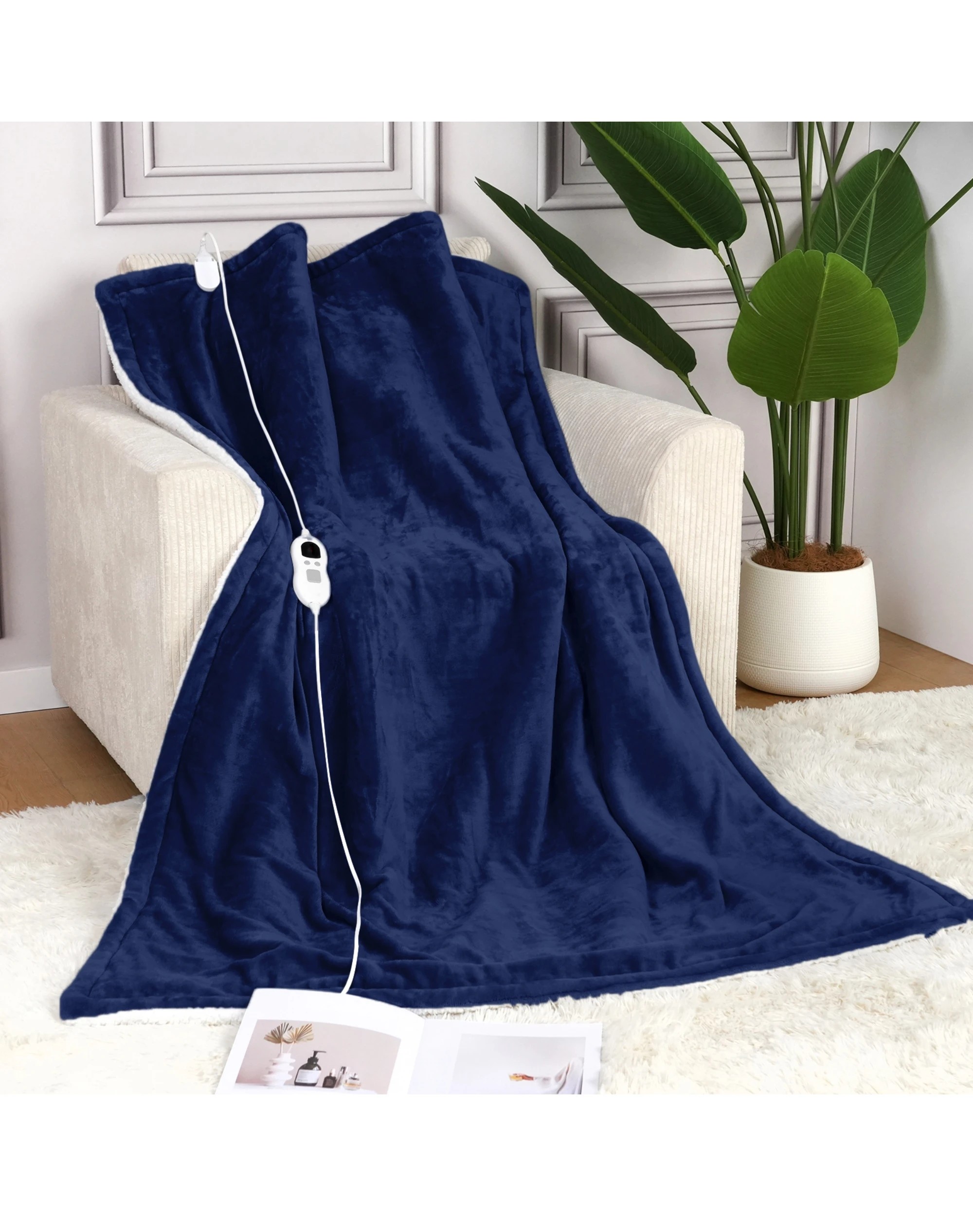 2 Advwin Electric Heated Throw Washable Flannel Blanket - Blue, 2 of 7