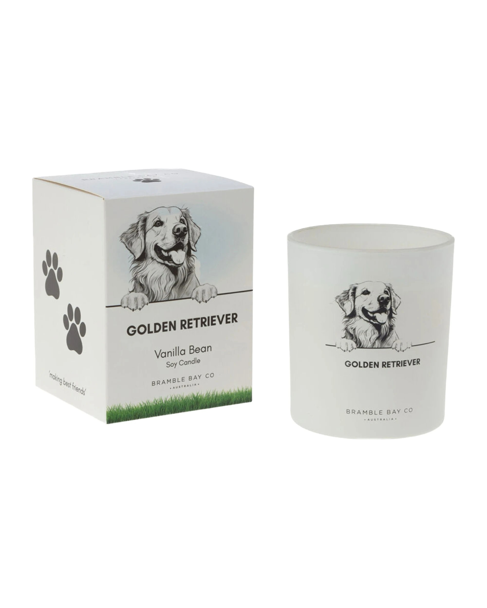 1 Bramble Bay Golden Retriever Scented Soy Candle Warm Vanilla Home Fragrance 300g - White, 1 of 2
