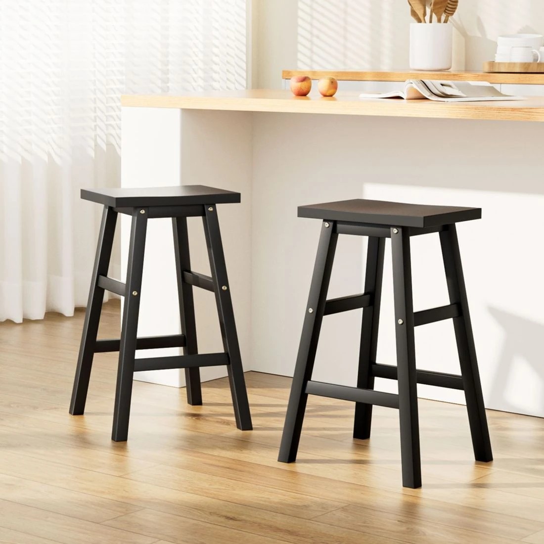 3 Artiss 2x Bar Stools Kitchen Chairs Wooden - Black, 3 of 8