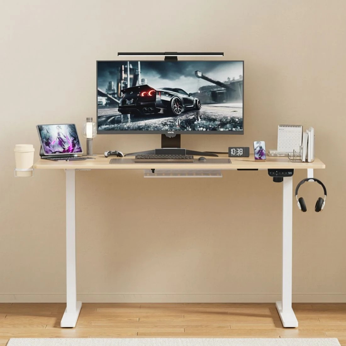 6 Artiss Standing Desk Sit Stand Touch Control Electric Oak 140CM - Brown, 6 of 8