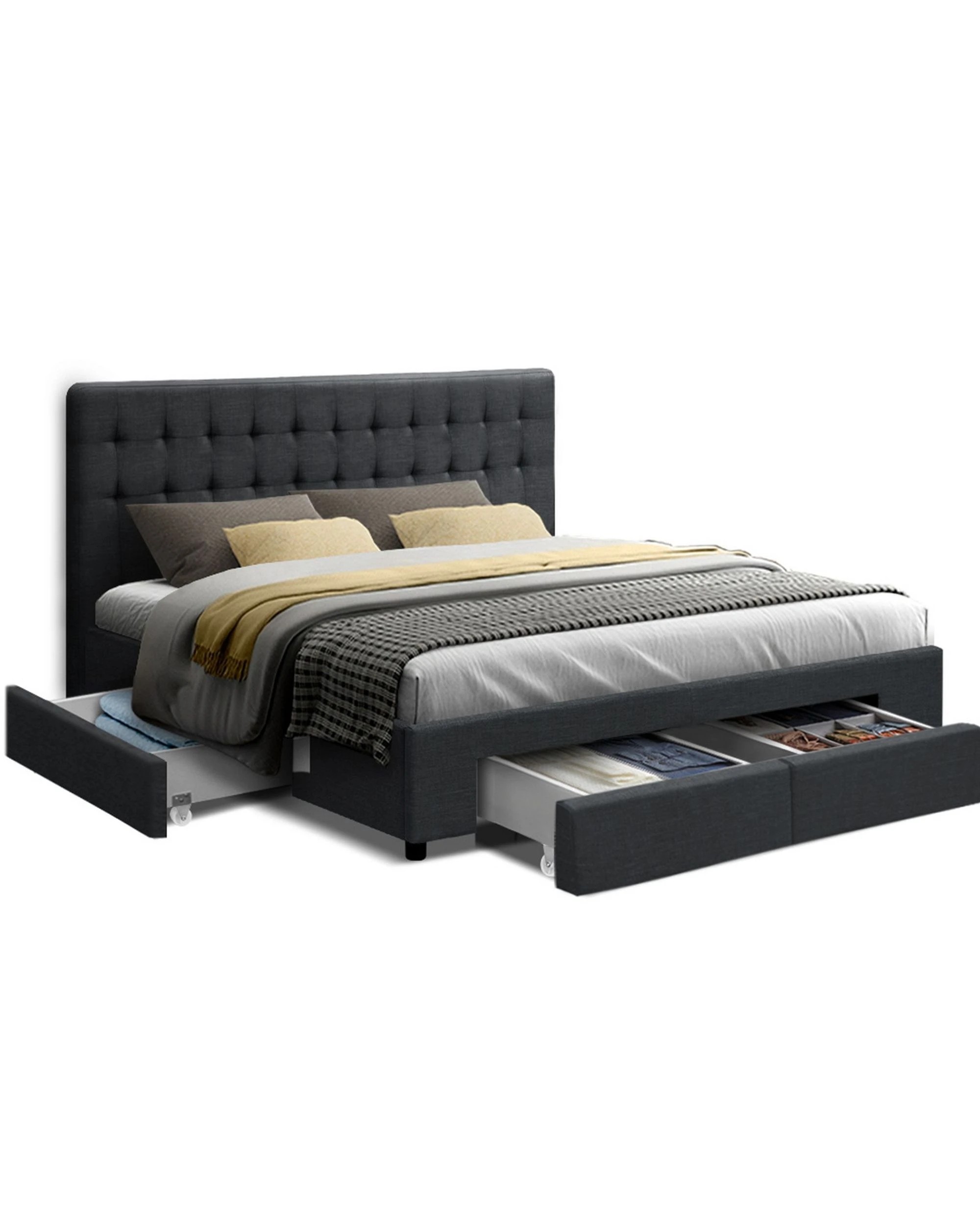 1 Artiss Bed Frame King Size With 4 Drawers
 - Grey, 1 of 9