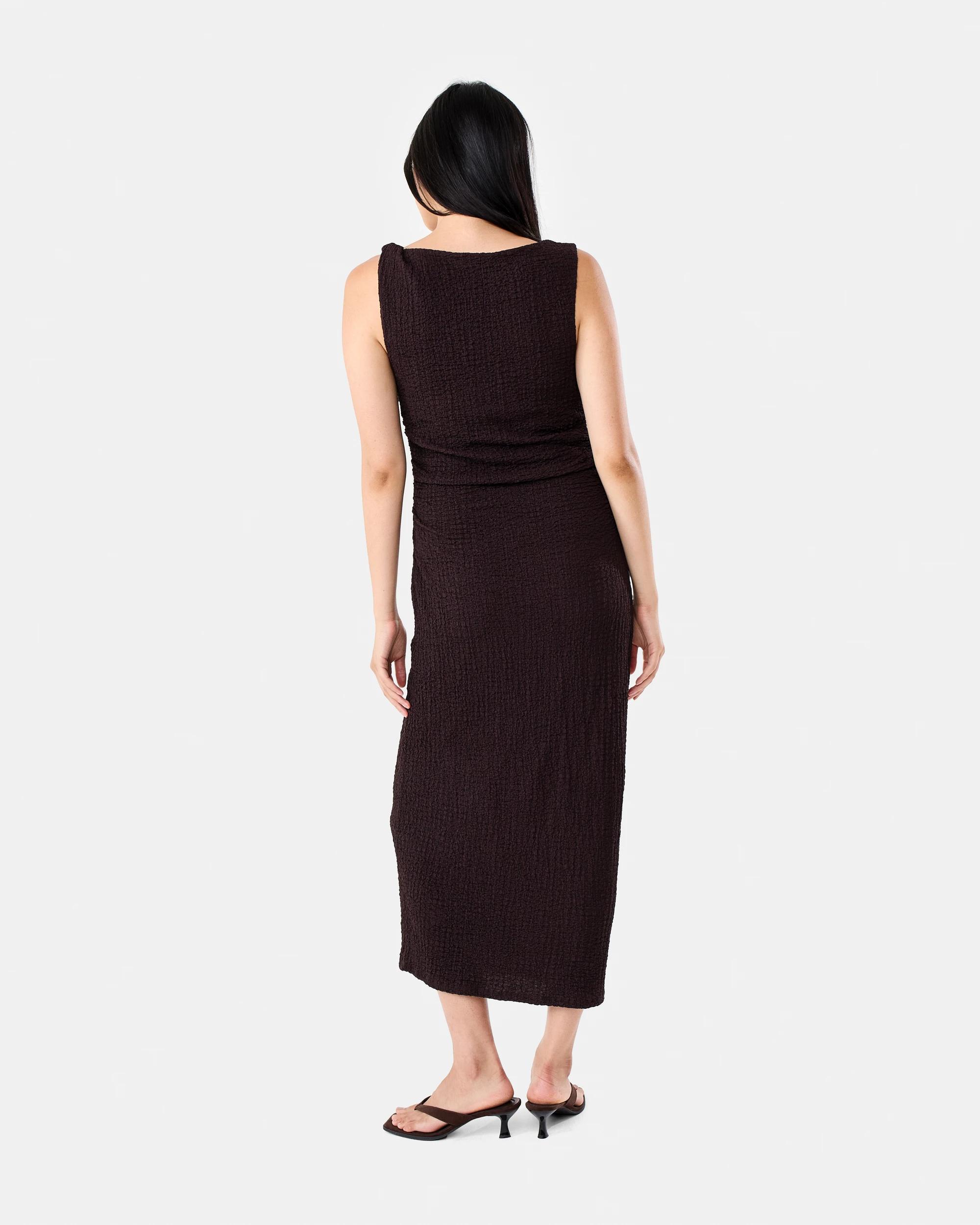 3 Sleeveless Textured Twist Midi Dress Choc Plum, 3 of 8