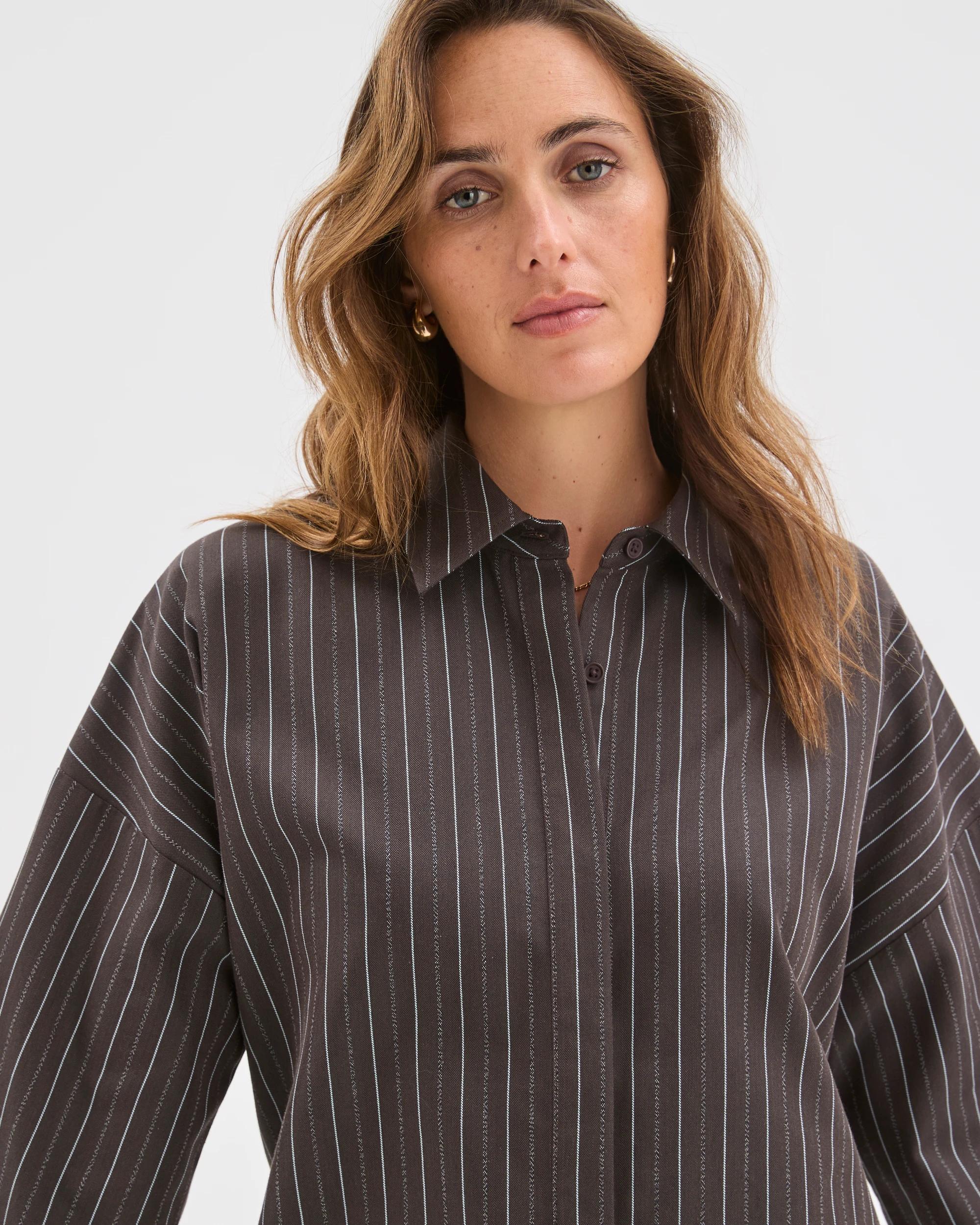 4 Preview Belt Detail Shirt BITTER CHOCOLATE STRIPE, 4 of 6