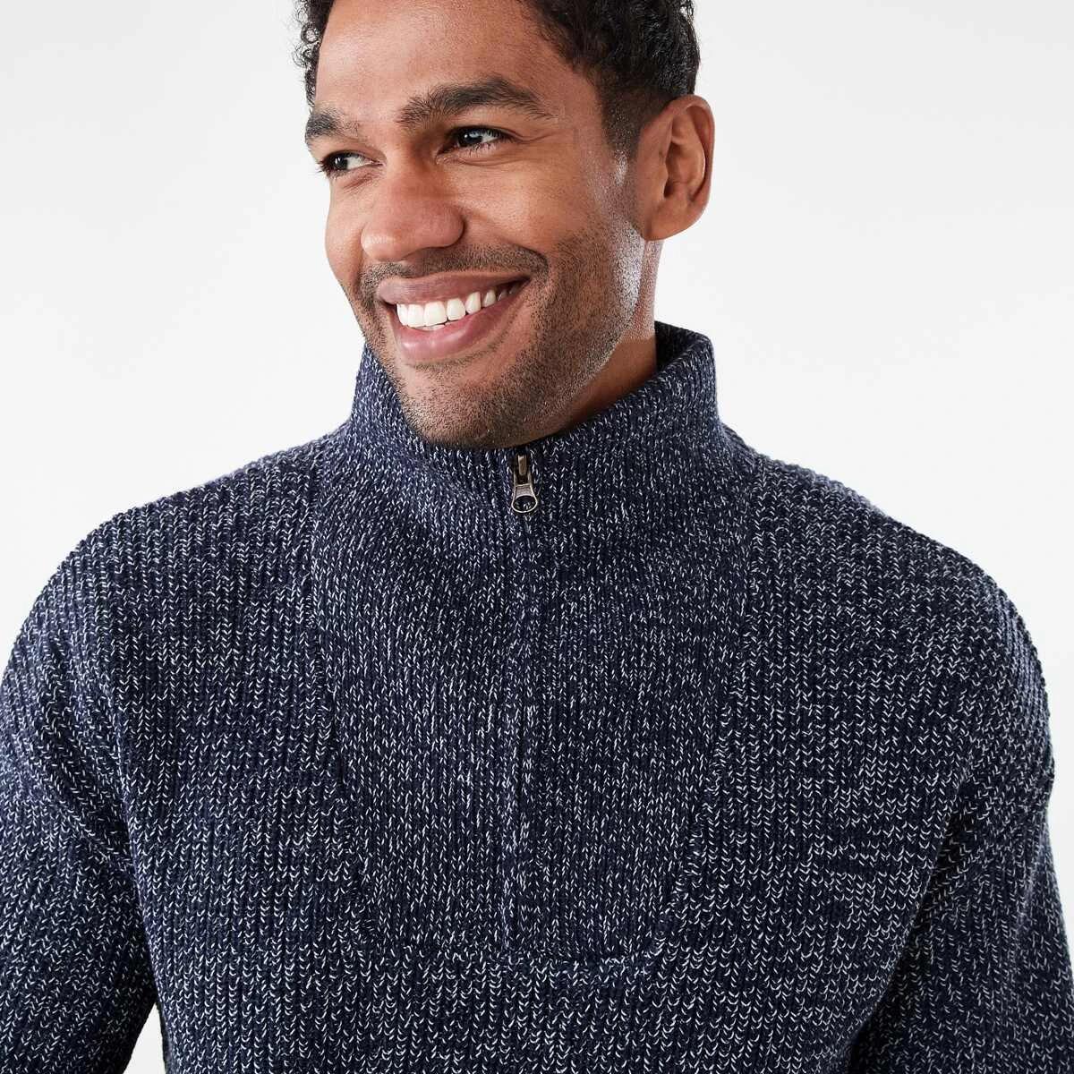 4 1/4 Zip Knit Jumper Nvy Marle, 4 of 5