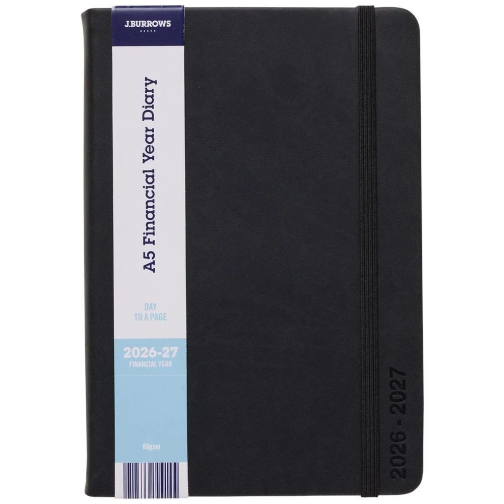 1 J.Burrows A5 Day to Page PU FY26/27 Diary Black, 1 of 6