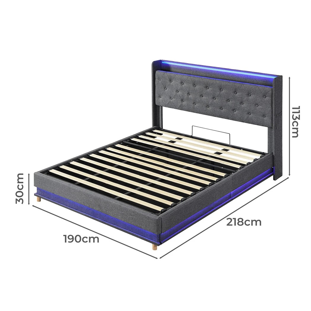 3 Levede K Size Bed Frame Fabric with LED and Charging Station, 3 of 8