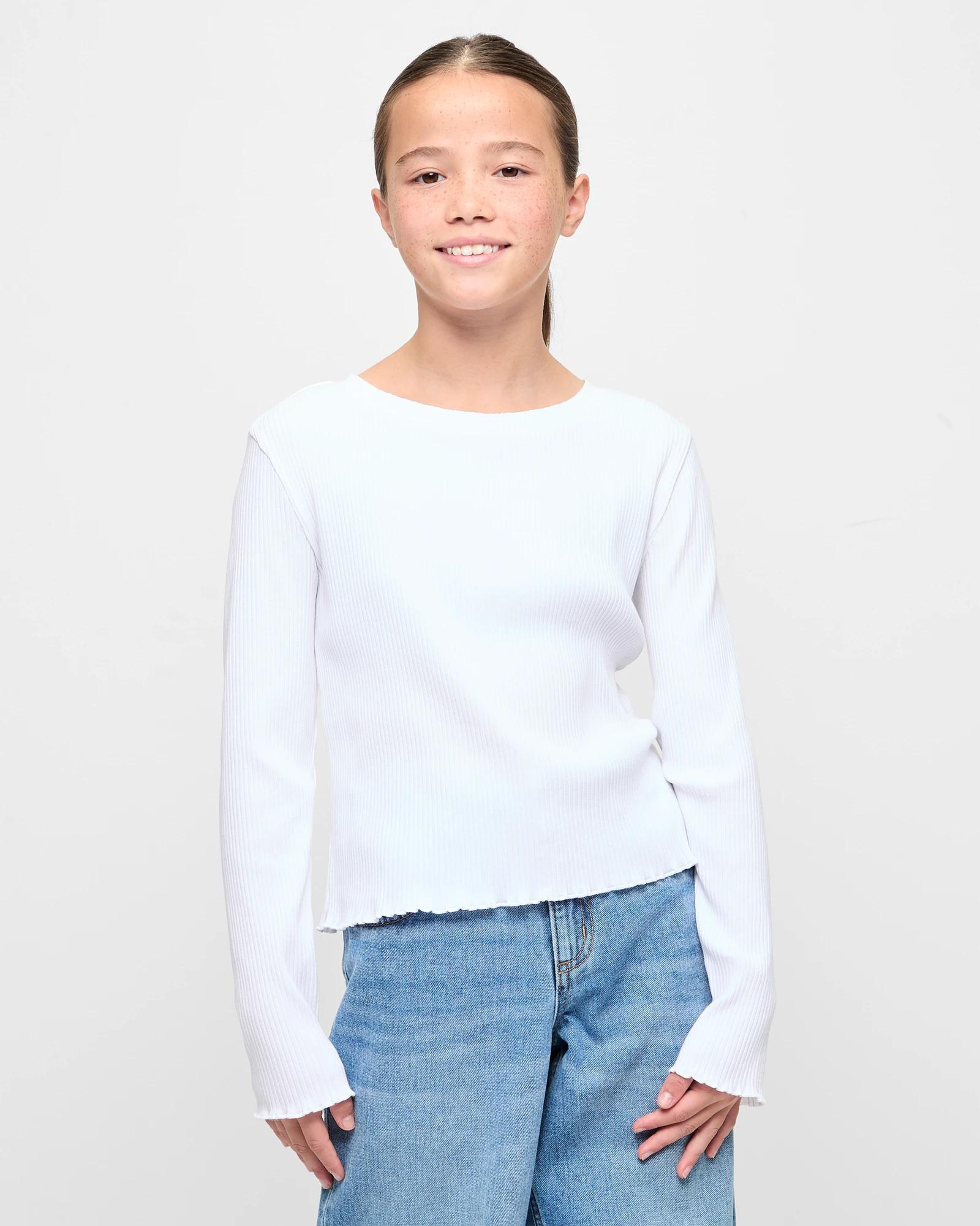 1 Target Youth Australian Cotton Blend Long Sleeve Rib Top WHITE, 1 of 5