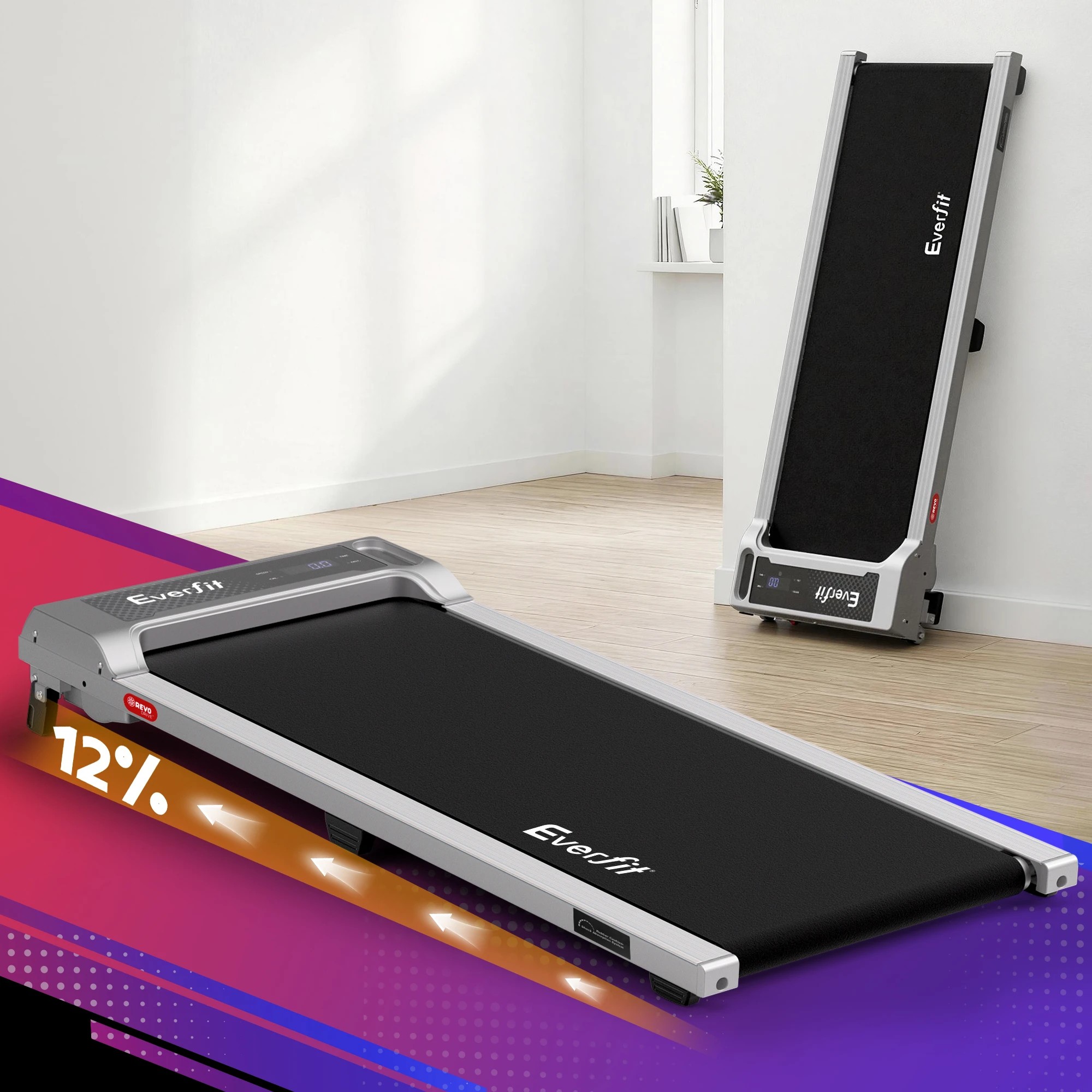 2 Everfit 3 in 1 Walking Pad Treadmill 12% Incline Under Desk Treadmills for Home Gym With 40cm Wide Belt - Silver, 2 of 9