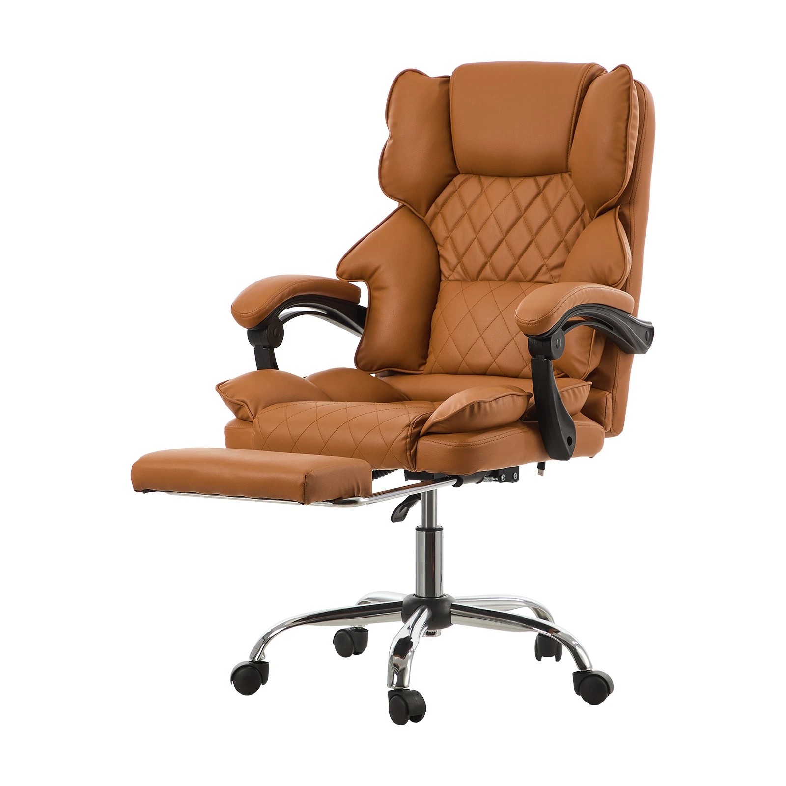 1 Oikiture Massage Office Chair Recliner Racing Computer Chairs PU Footrest - Brown, 1 of 7