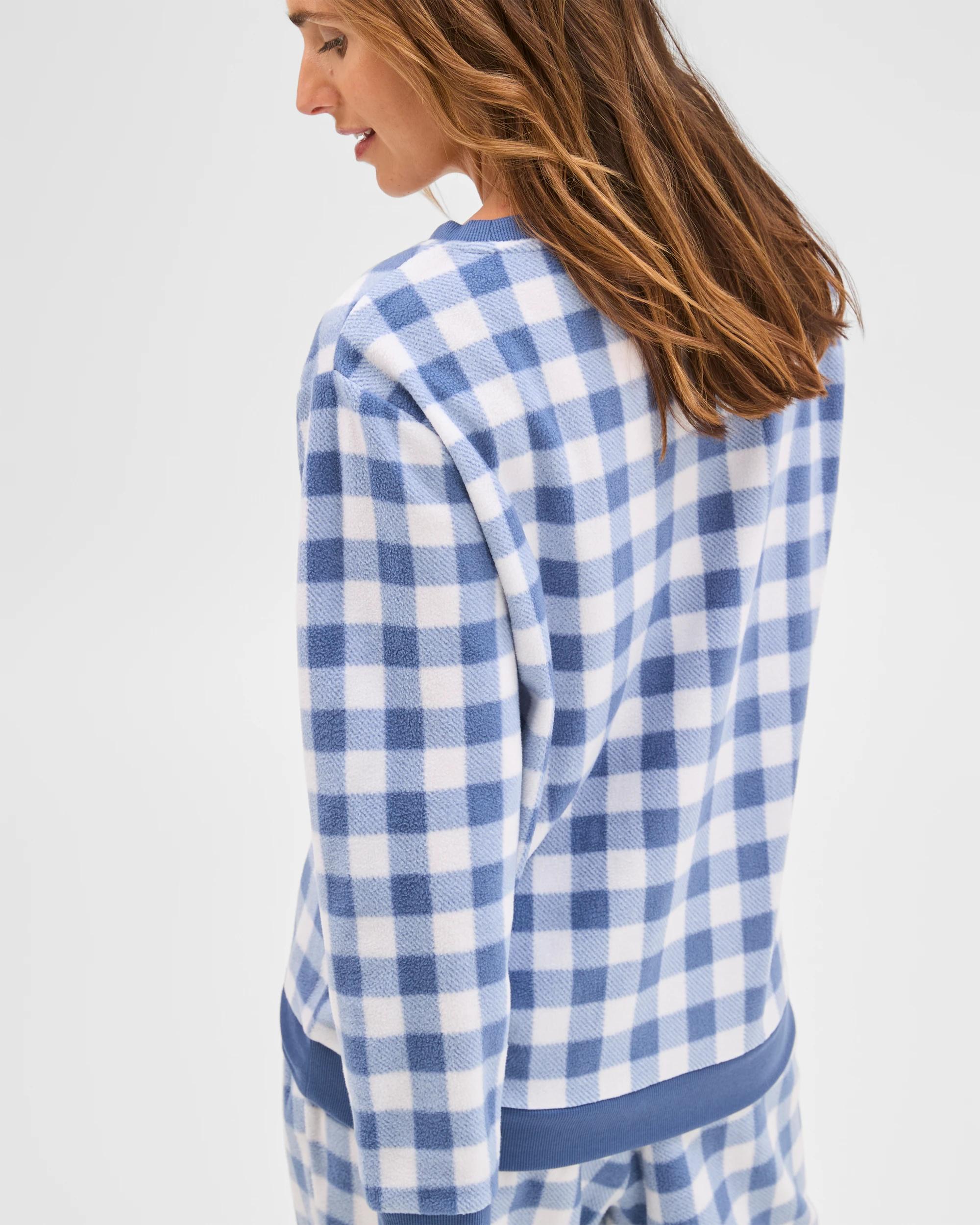 4 Target Woman Micro Fleece Long Sleeve Pyjama Top GINGHAM BLUE, 4 of 7