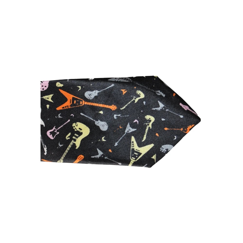 4 Zasel Mens Black With Coloured Guitars 5cm Skinny Neck Tie - Multi, 4 of 4