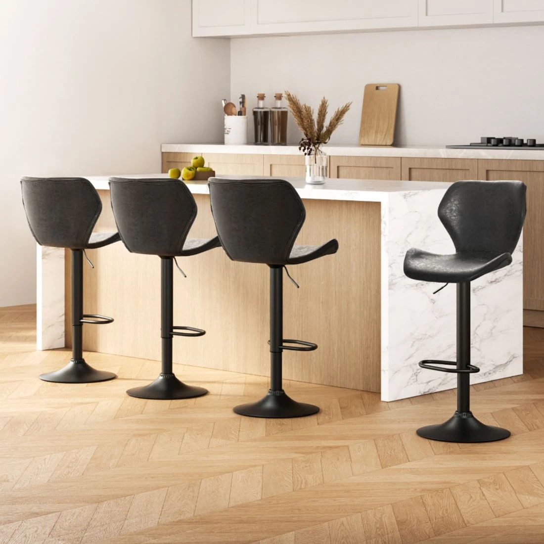 3 Artiss 4x Bar Stools Vintage Leather Gas Lift
 - black, 3 of 3