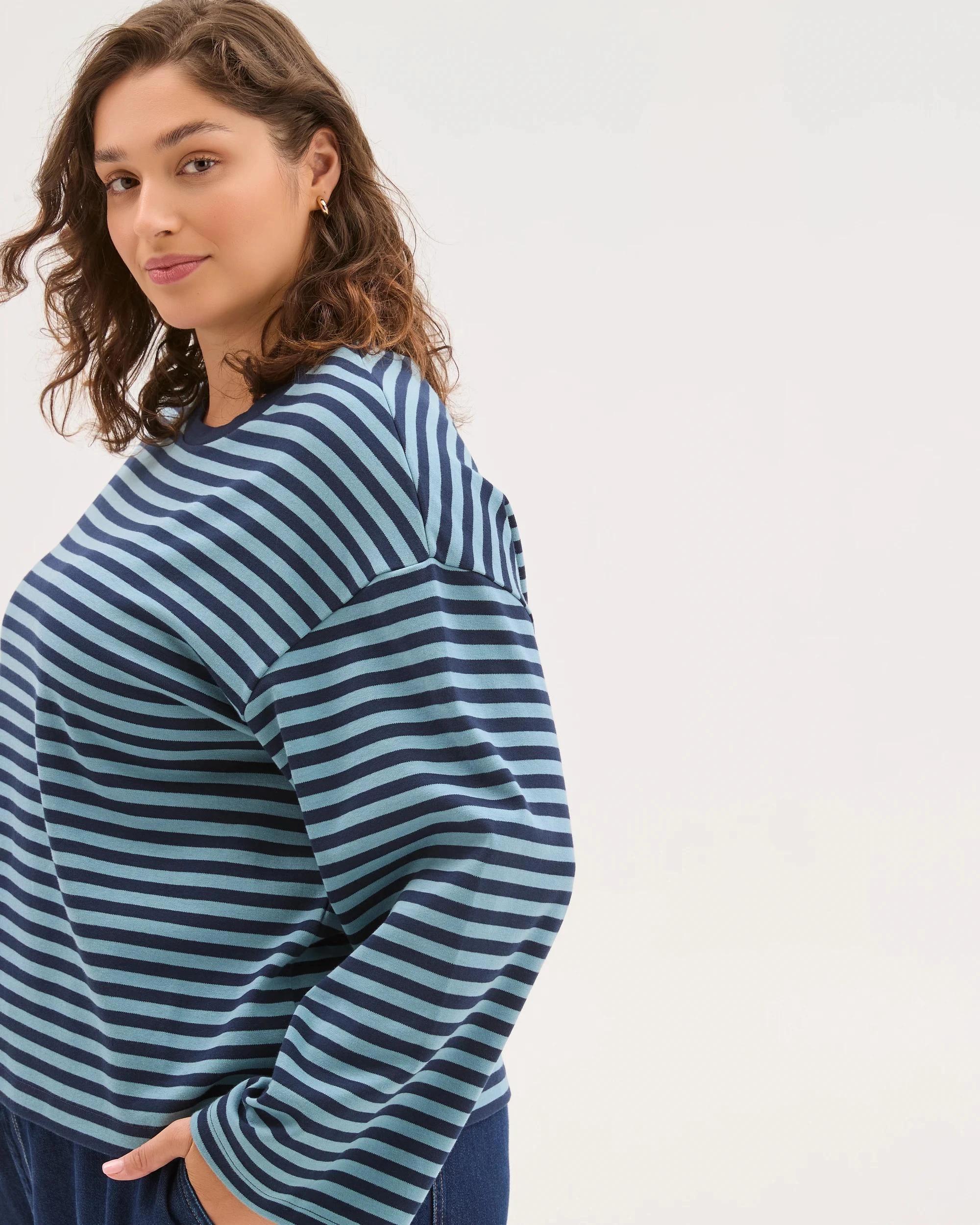 6 Target Curve Plus Size Australian Cotton Long Wide Sleeve T-Shirt NAVY BLAZER STRIPE, 6 of 7