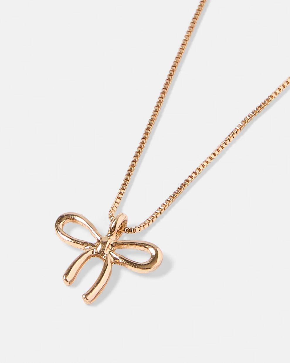 1 Bow Pendant Necklace - Gold Tone Gold, 1 of 4