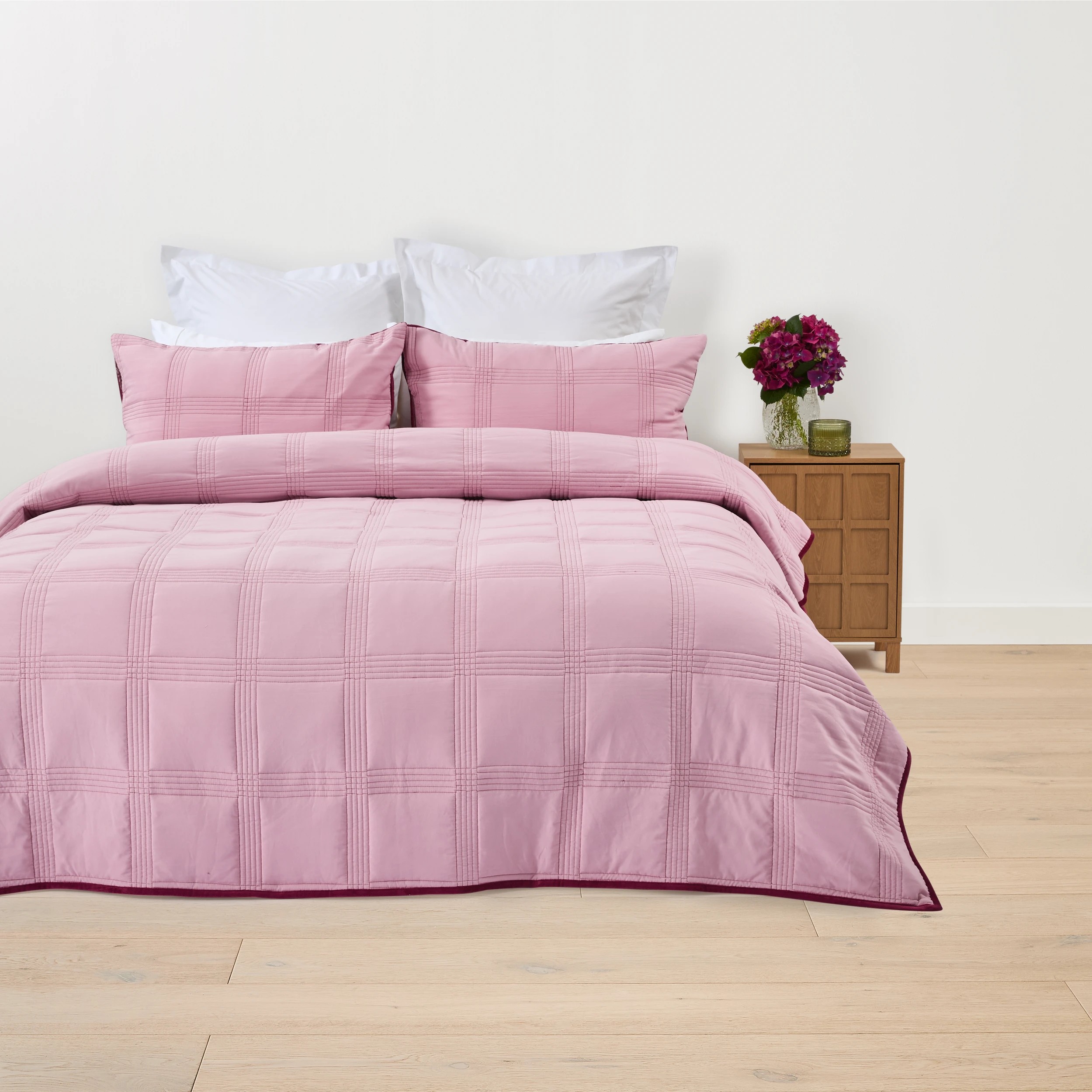 2 Velvet Reversible Coverlet Set - Queen/ King Bed, Berry, 2 of 8