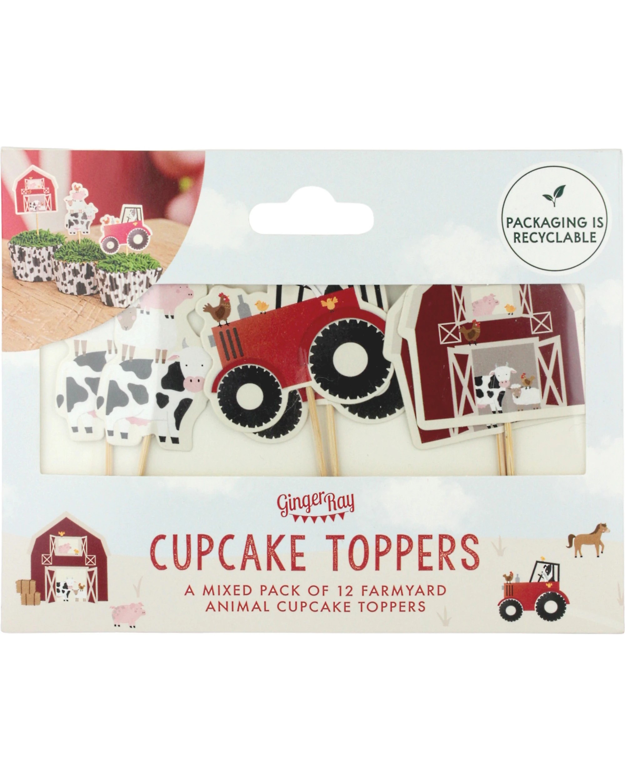 3 Ginger Ray Ginger Ray Farm Friends Cupcake Picks Pack of 12, 3 of 3