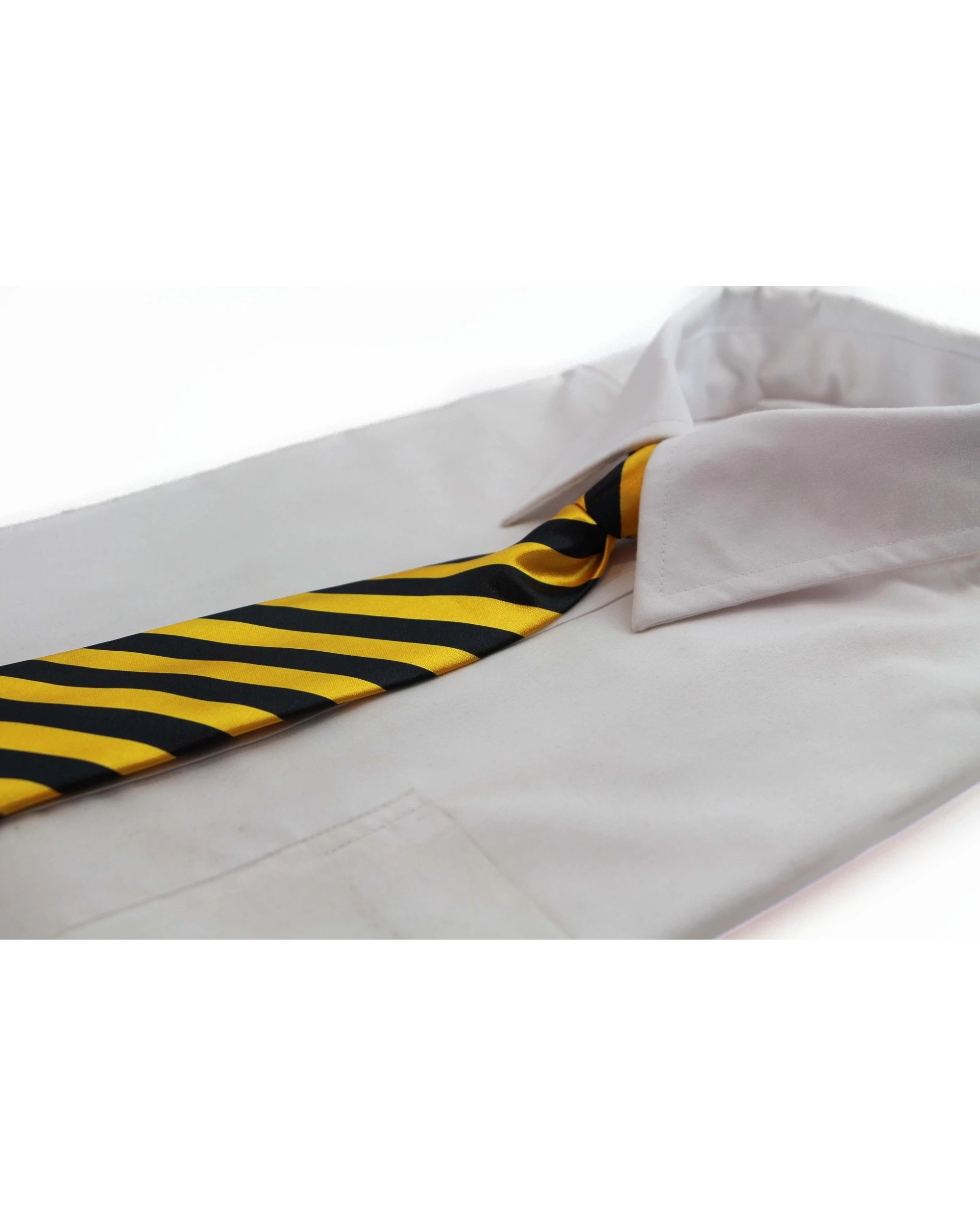 1 Zasel Kids Boys Black & Yellow Patterned Elastic Neck Tie - Diagonal Stripe, 1 of 2