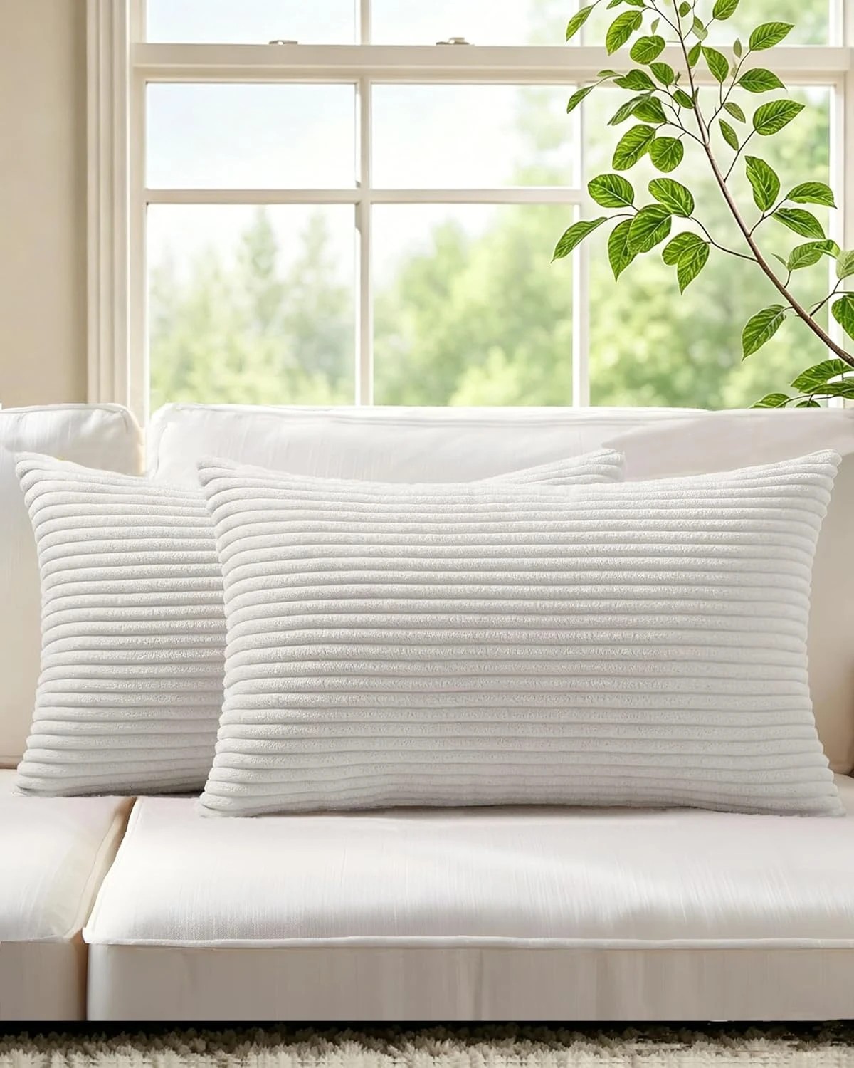 1 Gioia Casa 2-Pack Corduroy Velvet Cushion Covers 30x50cm - White, 1 of 2