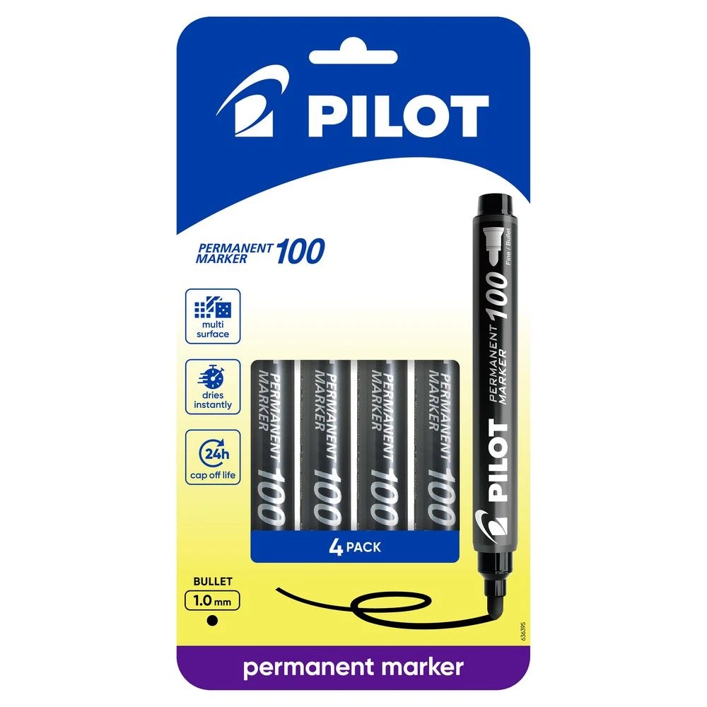 1 PILOT SCA100 Permanent Marker Bullet 1mm Black 4 Pack, 1 of 6