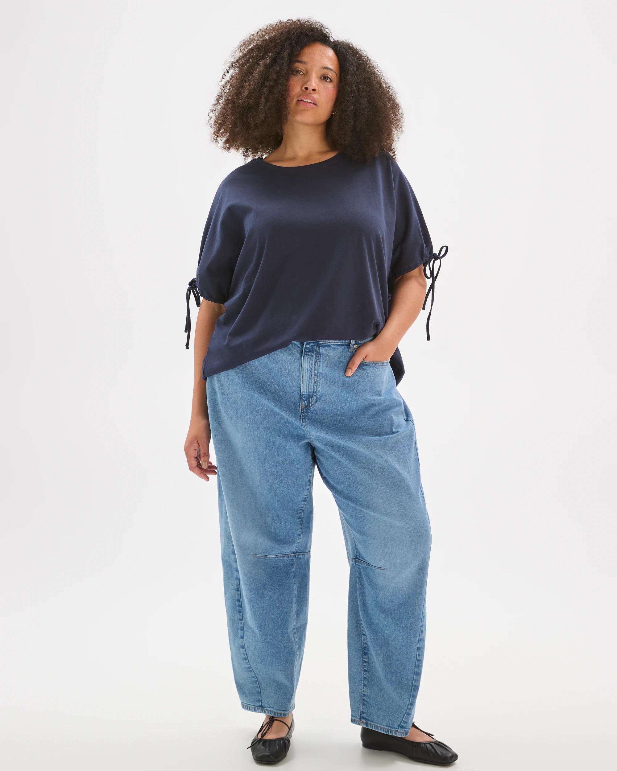 2 Target Curve Plus Size Australian Cotton Gathered Sleeve T-Shirt INK NAVY, 2 of 7