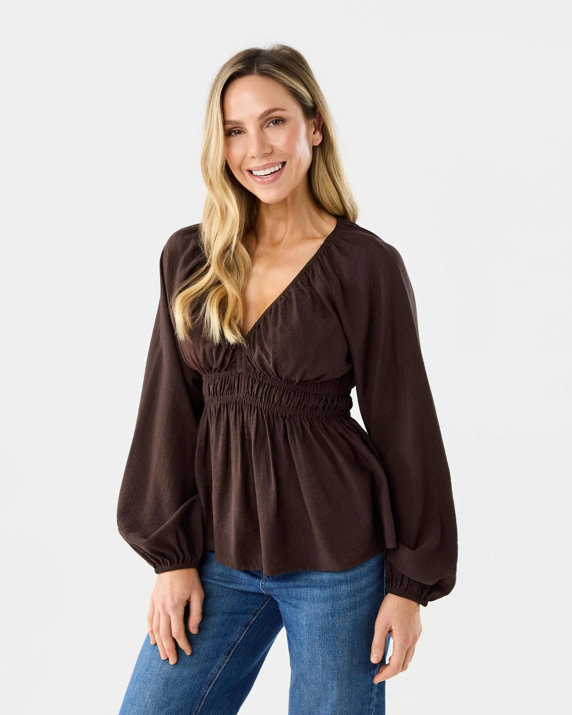 2 Long Sleeve Ruched Waist Top Cbean, 2 of 7