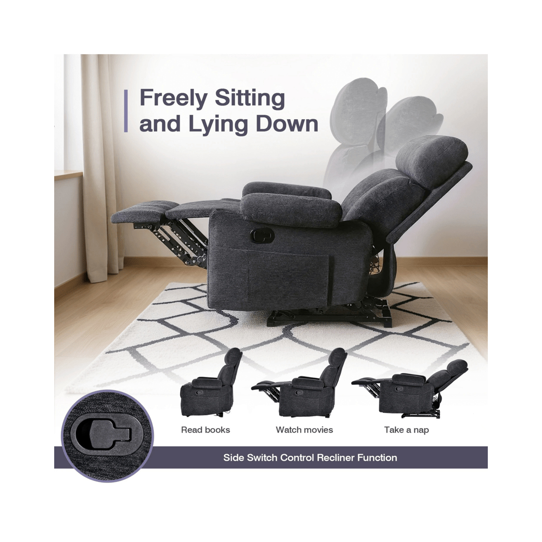 7 Advwin Loveseat Recliner Chair Velvet 8-Point Electric Vibration Massage Chair Black, 7 of 10