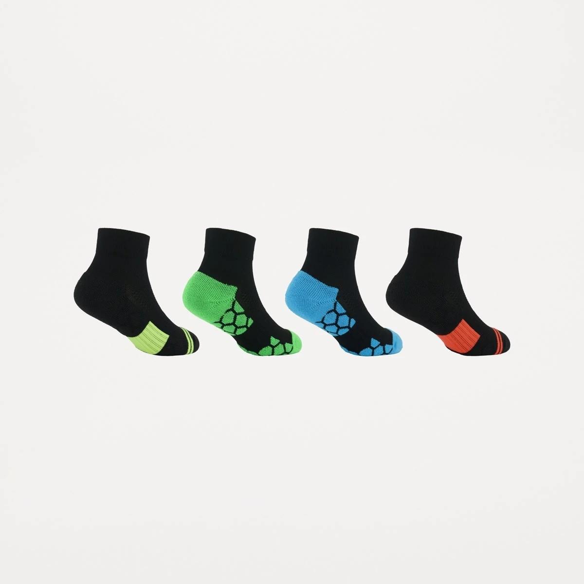 2 4 Pack Active Kids Performance Quarter Crew Socks BLACK NEON, 2 of 3