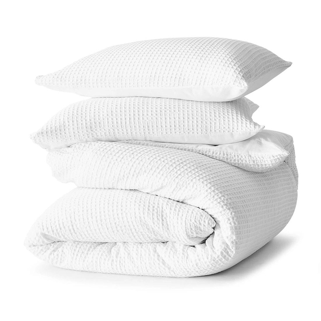 5 Waffle Cotton Quilt Cover Set - Queen Bed, White, 5 of 6