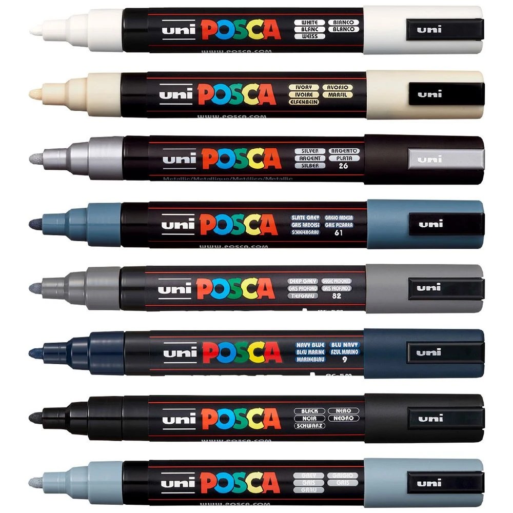 2 POSCA PC5M Paint Markers Monotones 8 Pack, 2 of 3
