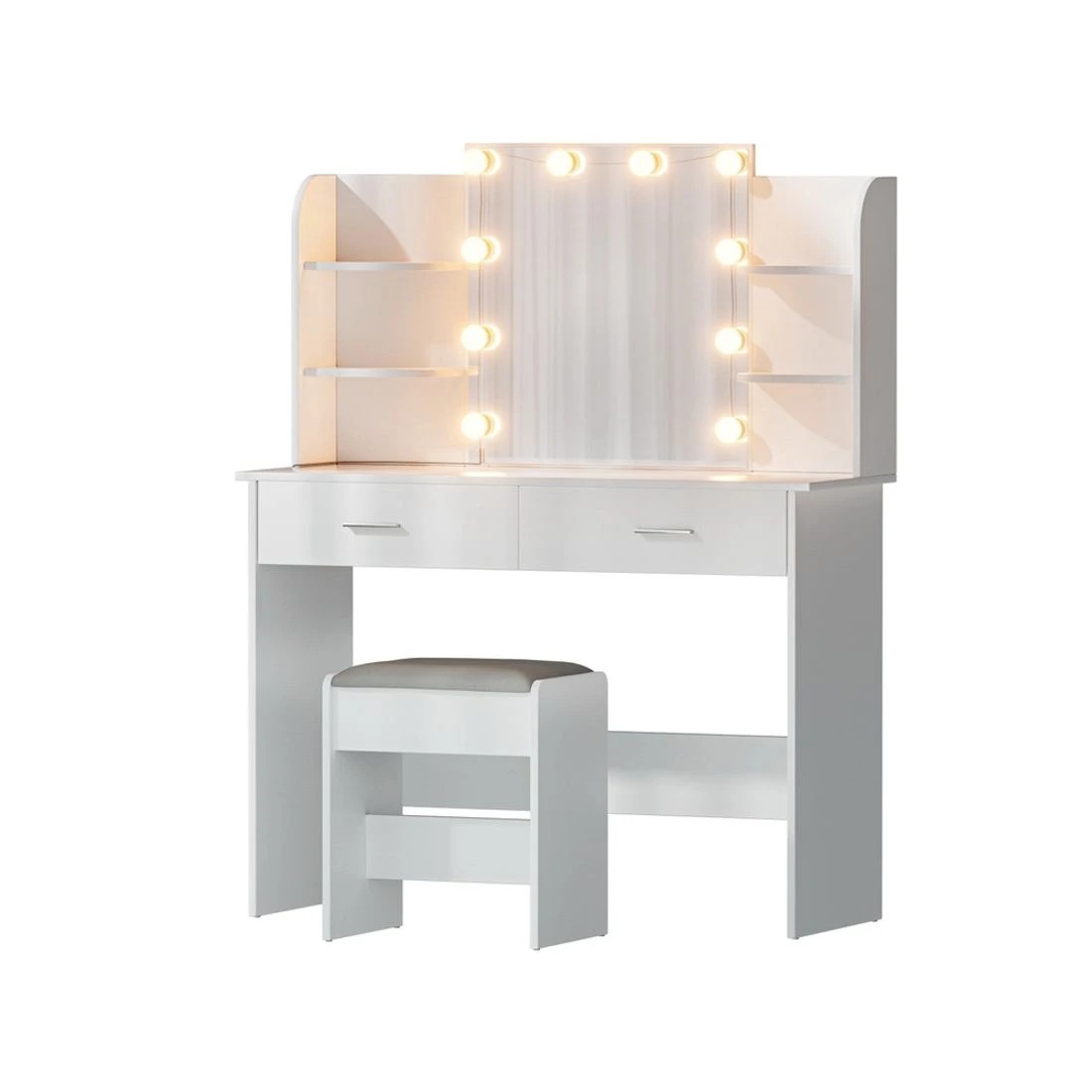1 Artiss Dressing Table Set Stool 10 Led Bulbs - White, 1 of 8