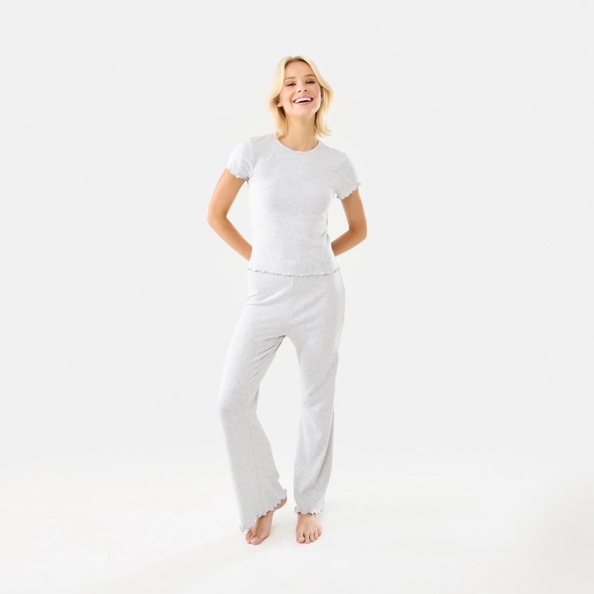 2 Pointelle Lettuce Hem T-shirt Slvr Marle, 2 of 9