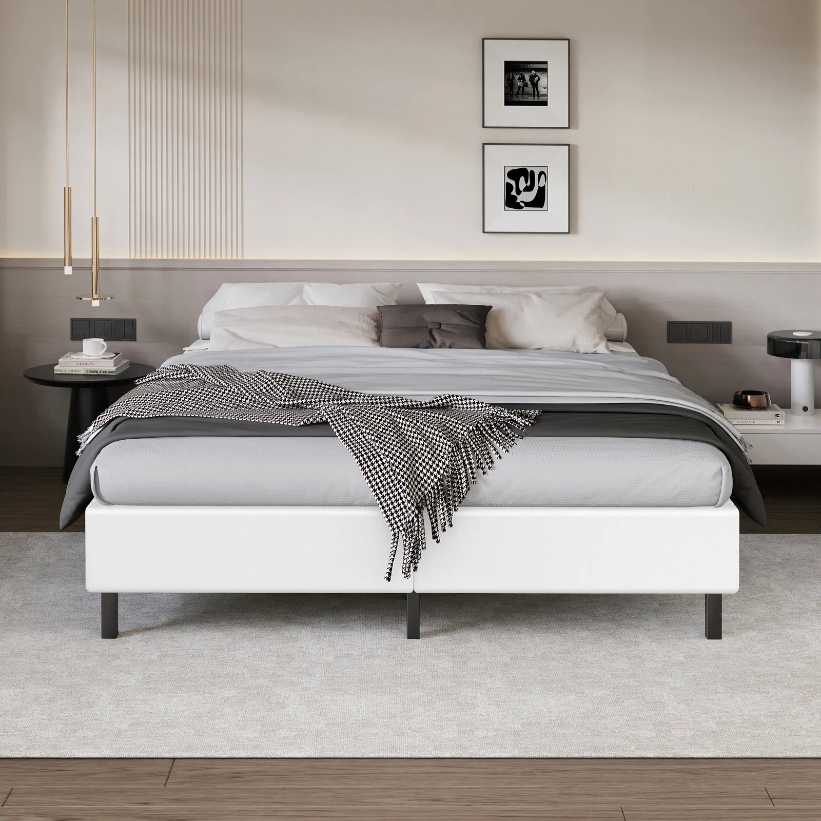 3 Alfordson Bed Frame Double Size Mattress Base Foundation Leather Basel - White, 3 of 10
