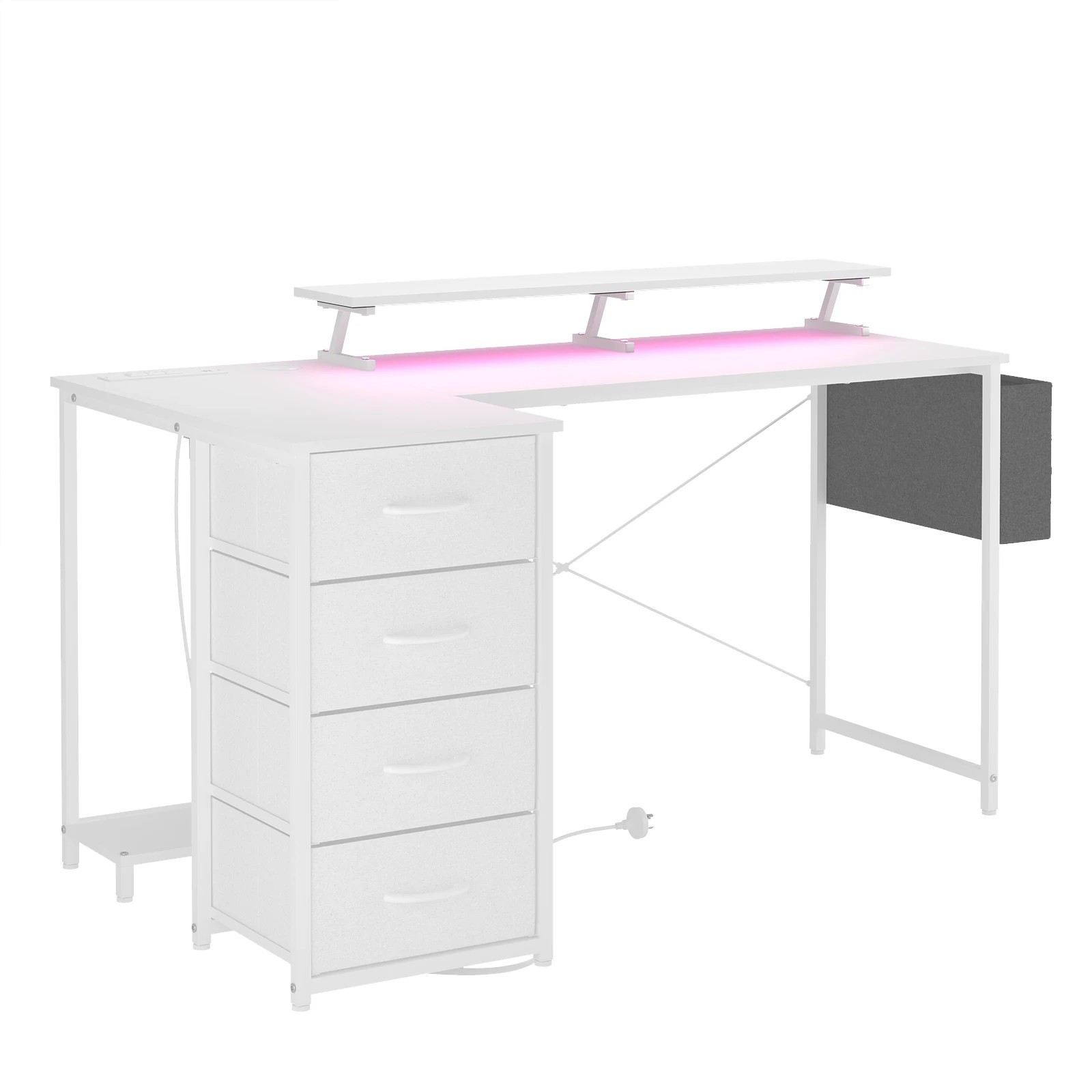 4 Advwin L Shaped Gaming Desk 140cm With Led Lights & Power Outlets Convertible Computer Desk - White, 4 of 10