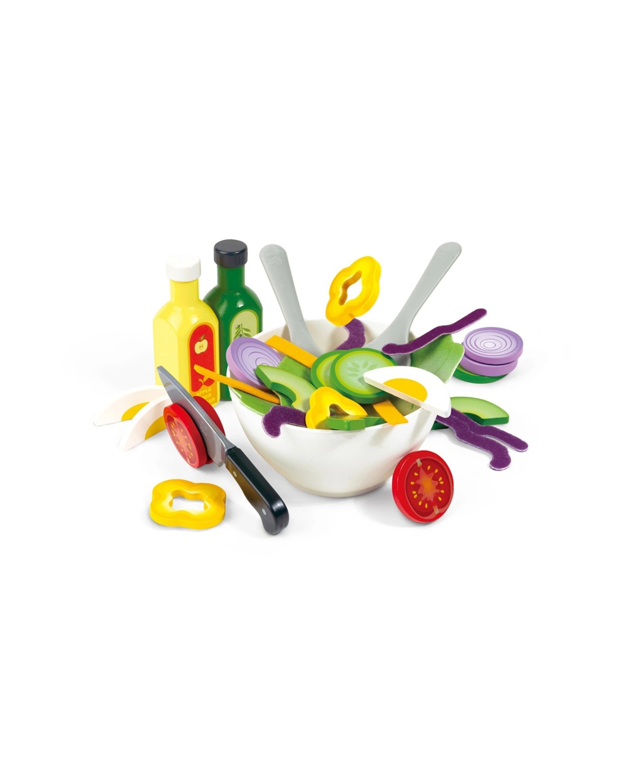 1 Hape Healthy Salad Playset Wooden Toy Slicing Vegetables Bowl Dressing - Multi, 1 of 4