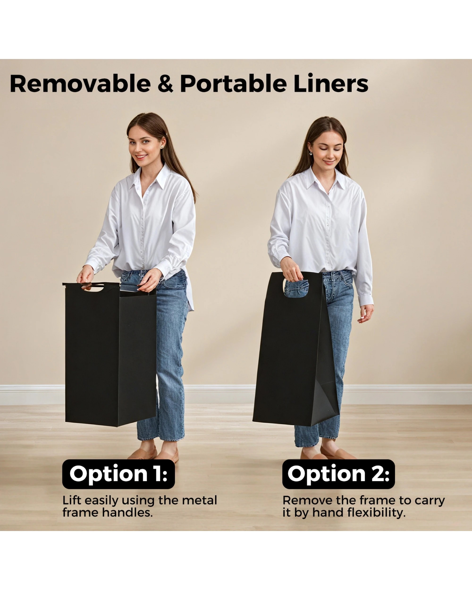 3 Advwin Laundry Hamper with Shelf 2x45L Pull-out Removable Bags - Black, 3 of 4