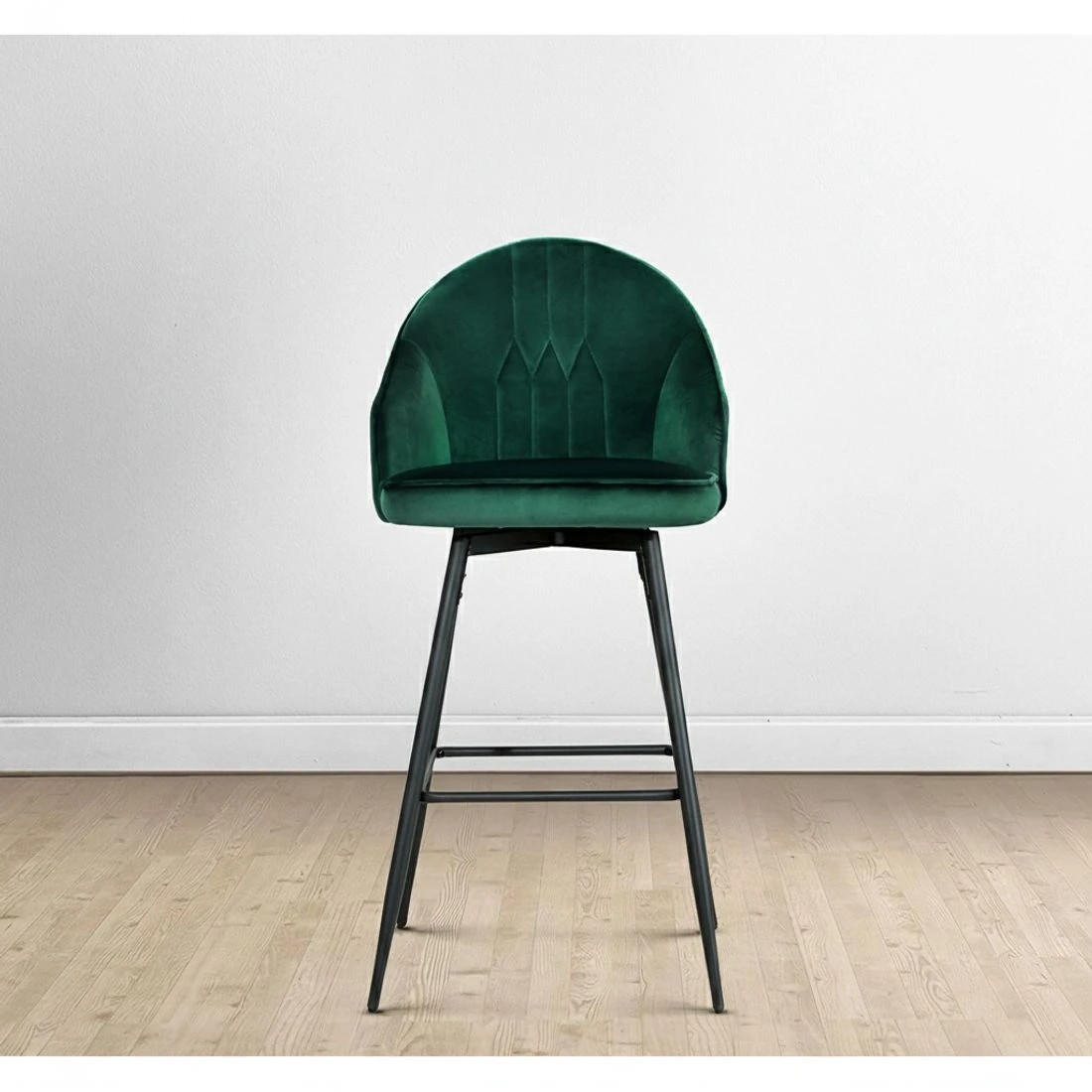 5 Artiss 2x Bar Stools Velvet Swivel Metal Legs Green - Green, 5 of 5