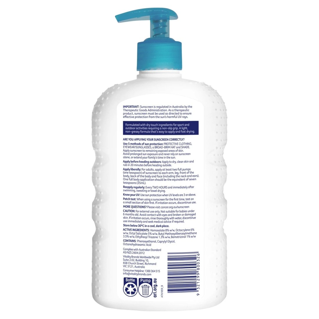 2 Cancer Council SPF 50+ Sport Dry Touch & Sweat Resistant Sunscreen Lotion 500ml - Aloe Vera and Vitamin E, 2 of 2