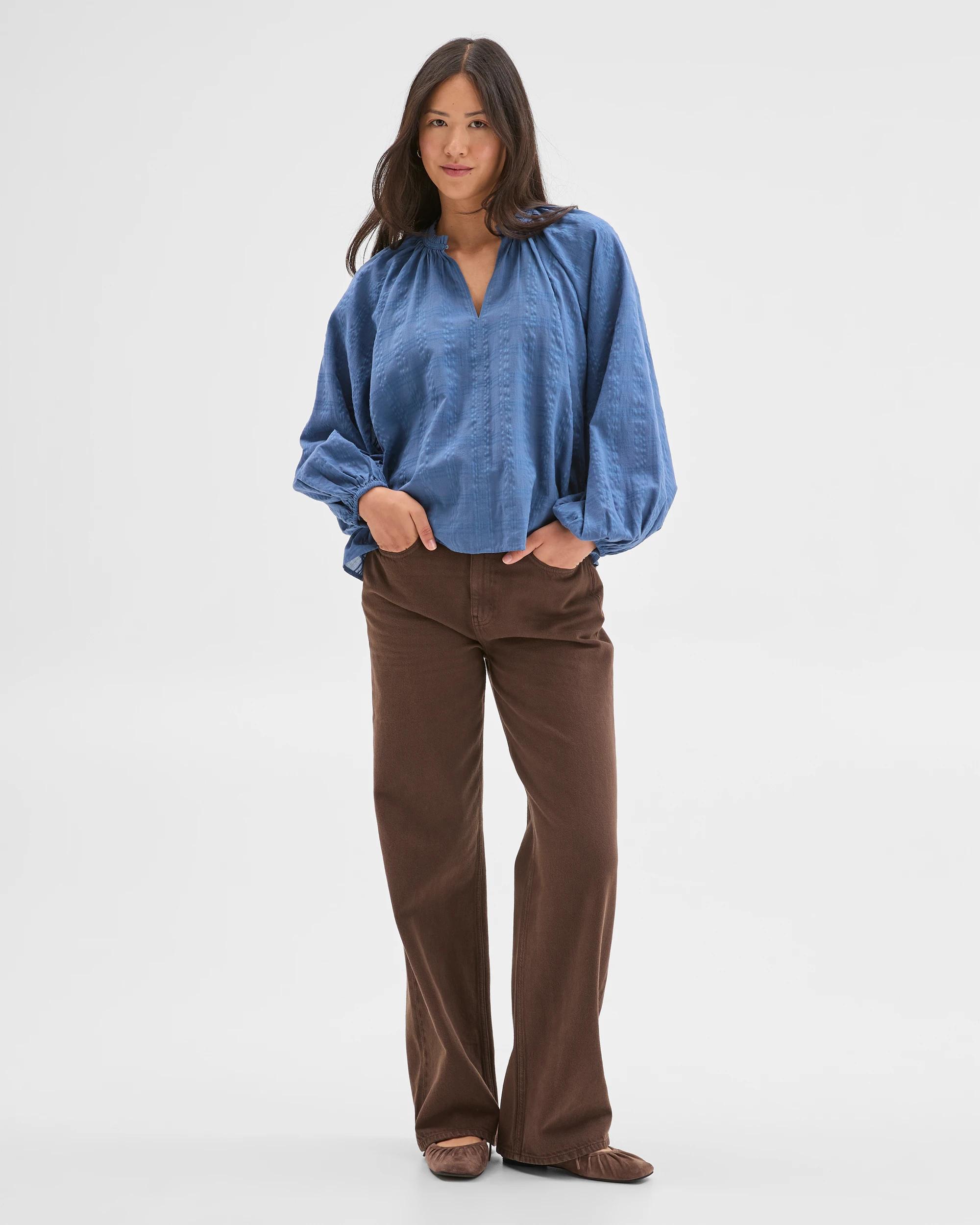 3 Target Woman Long Sleeve Textured Blouse BLUE JAY, 3 of 6