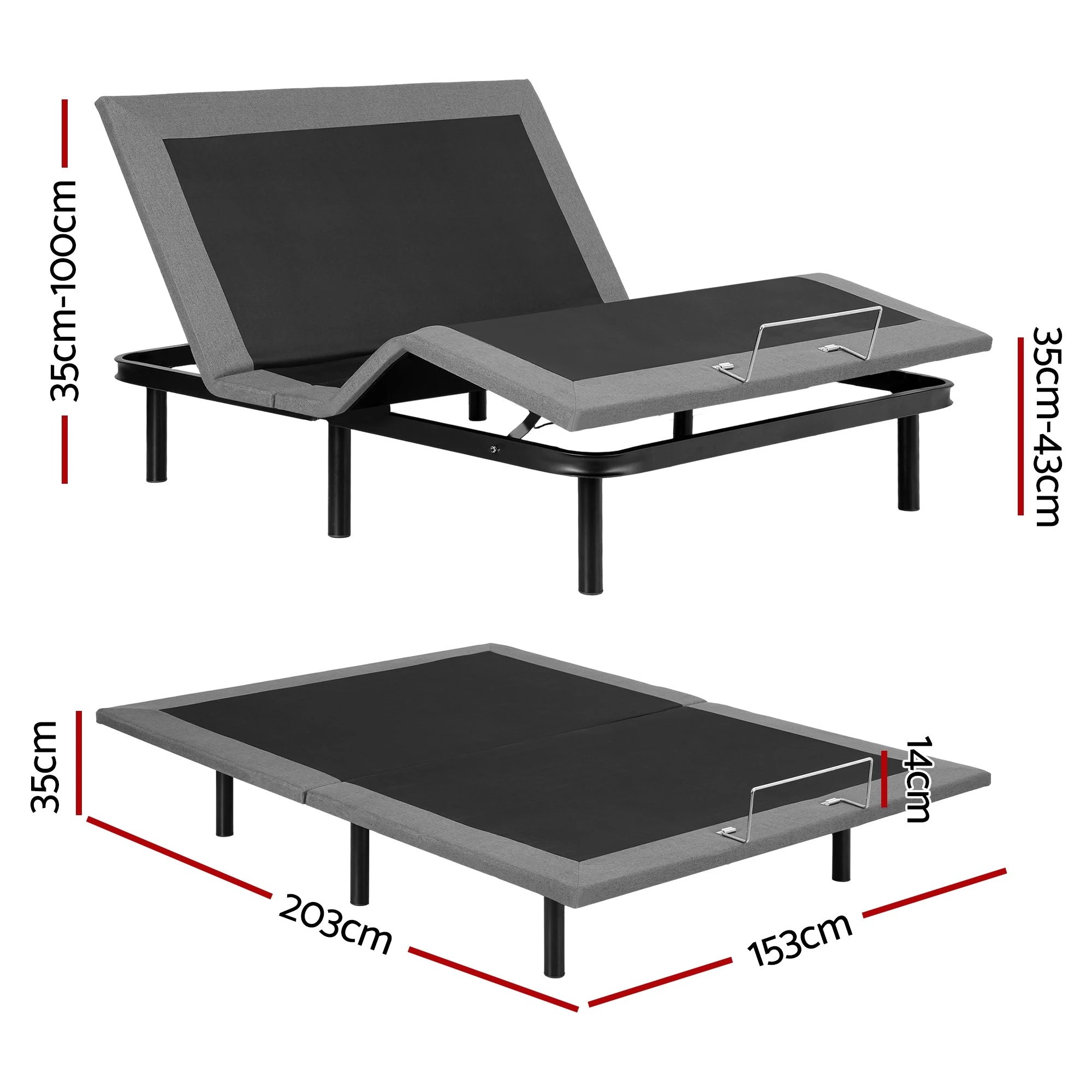 2 Artiss Adjustable Bed Frame Queen Size Electric Bed Base Wireless Remote Control Zero Gravity Power - Black, 2 of 3