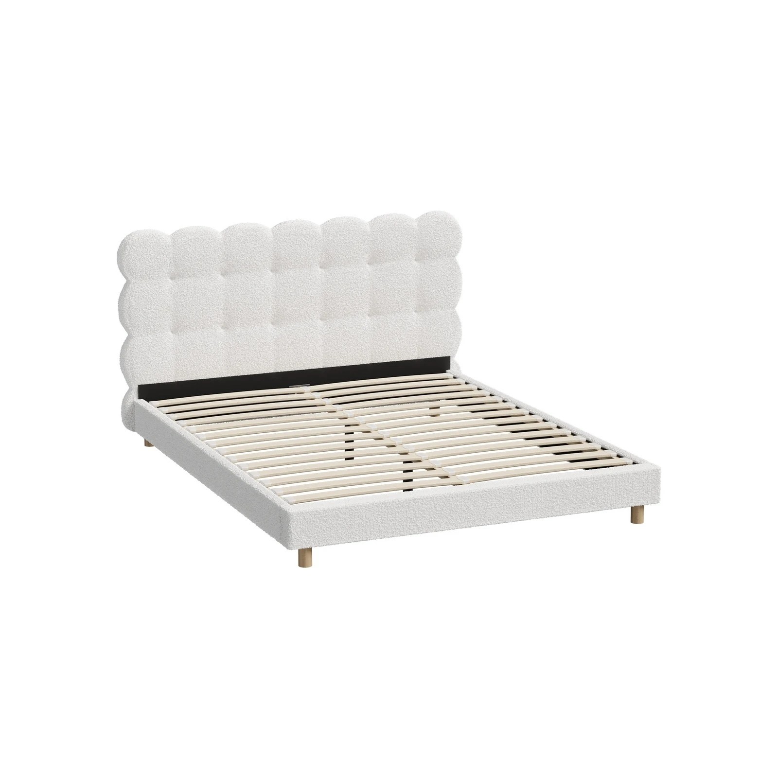 9 Oikiture Queen Bed Tufted Bedhead Boucle Bed Frame
 - White, 9 of 10
