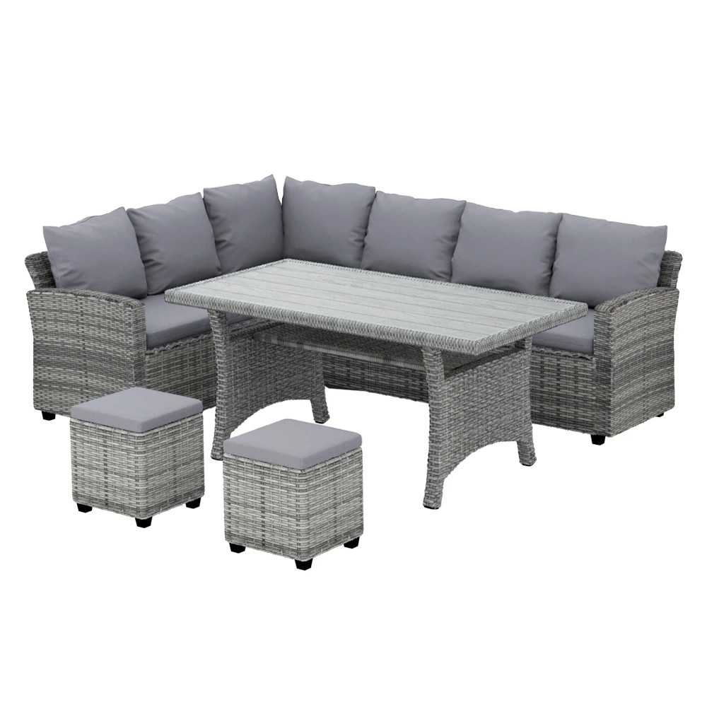 1 Gardeon Outdoor Dining Set Wicker Table Chairs Setting 8 Seater - Grey, 1 of 5