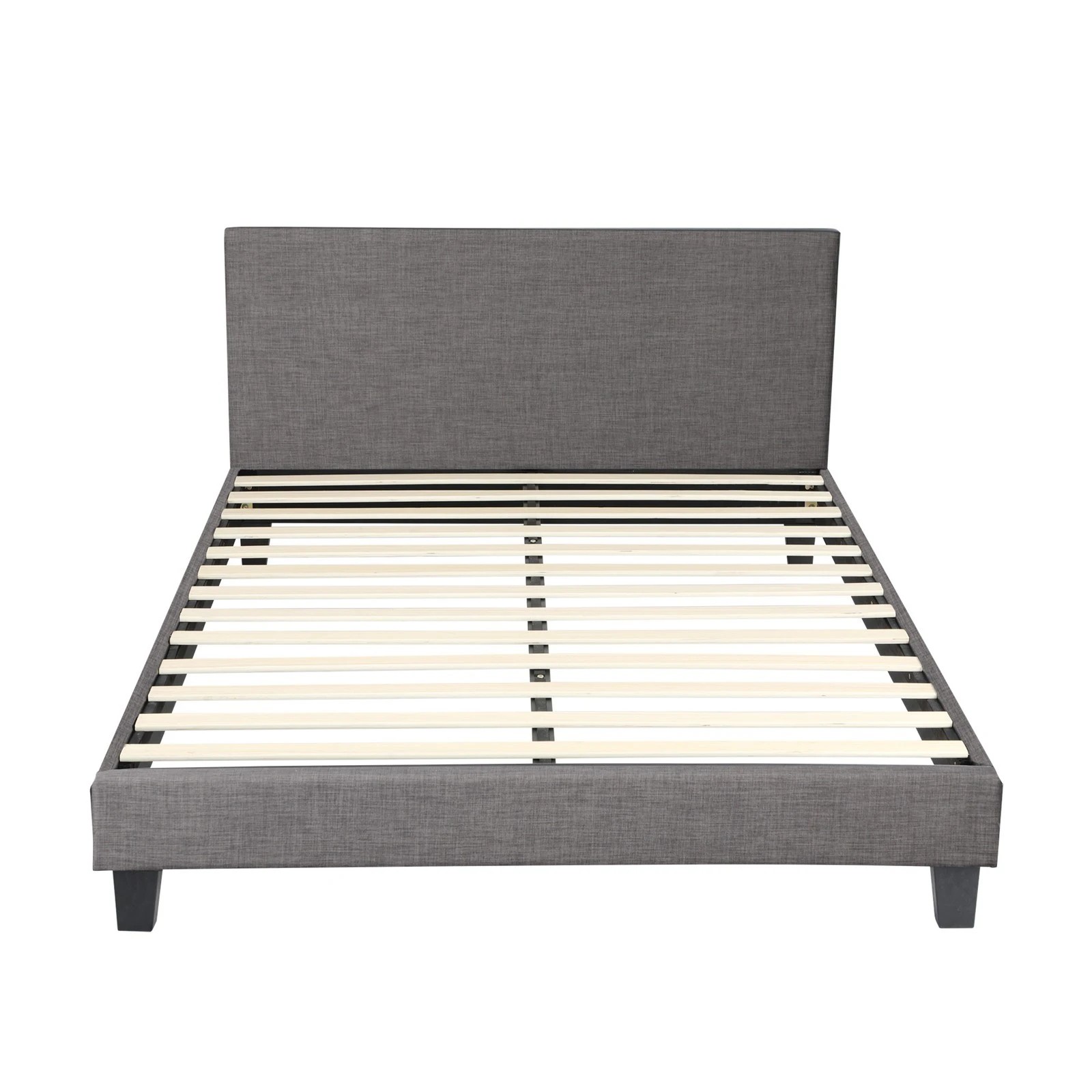 7 Oikiture Bed Frame Queen Size Wooden Slats Fabric - Grey, 7 of 10