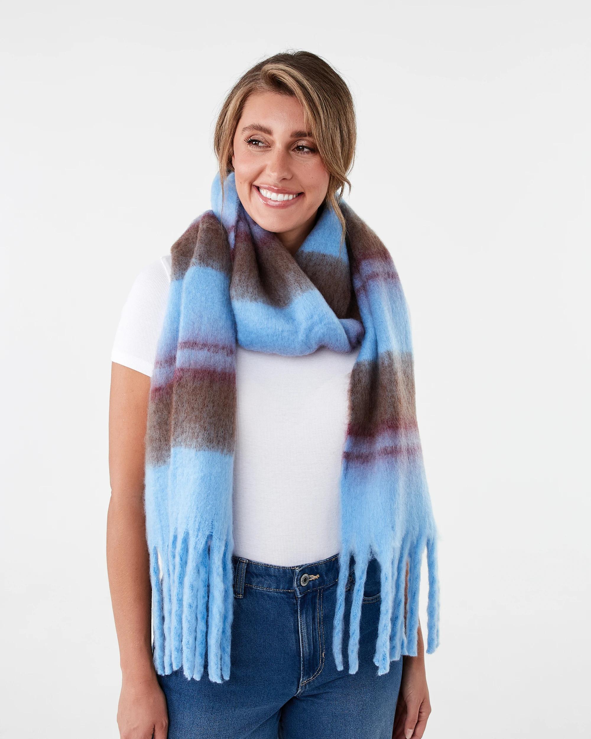 3 Printed Fluffy Scarf Blue Strp, 3 of 3