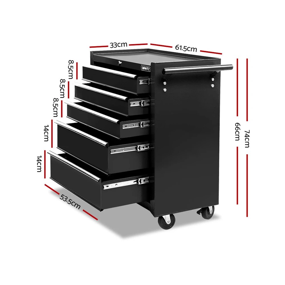 2 Giantz 5 Drawer Tool Box Cabinet Chest Trolley Box Garage Storage Toolbox - Black, 2 of 7