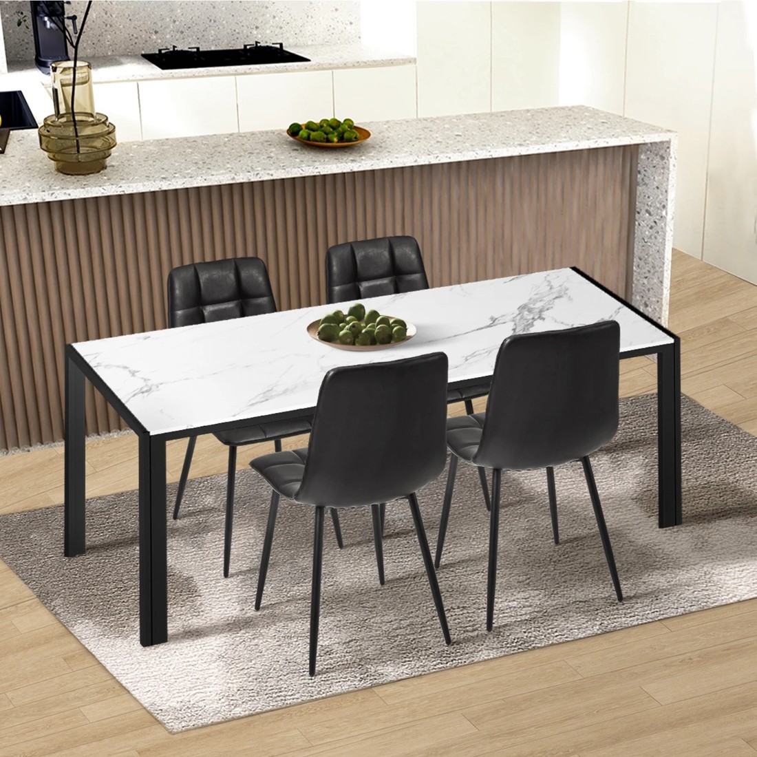 3 Oikiture 4x Padded Dining Chairs Kitchen Pu Leather Seat Retro
 - Black, 3 of 10