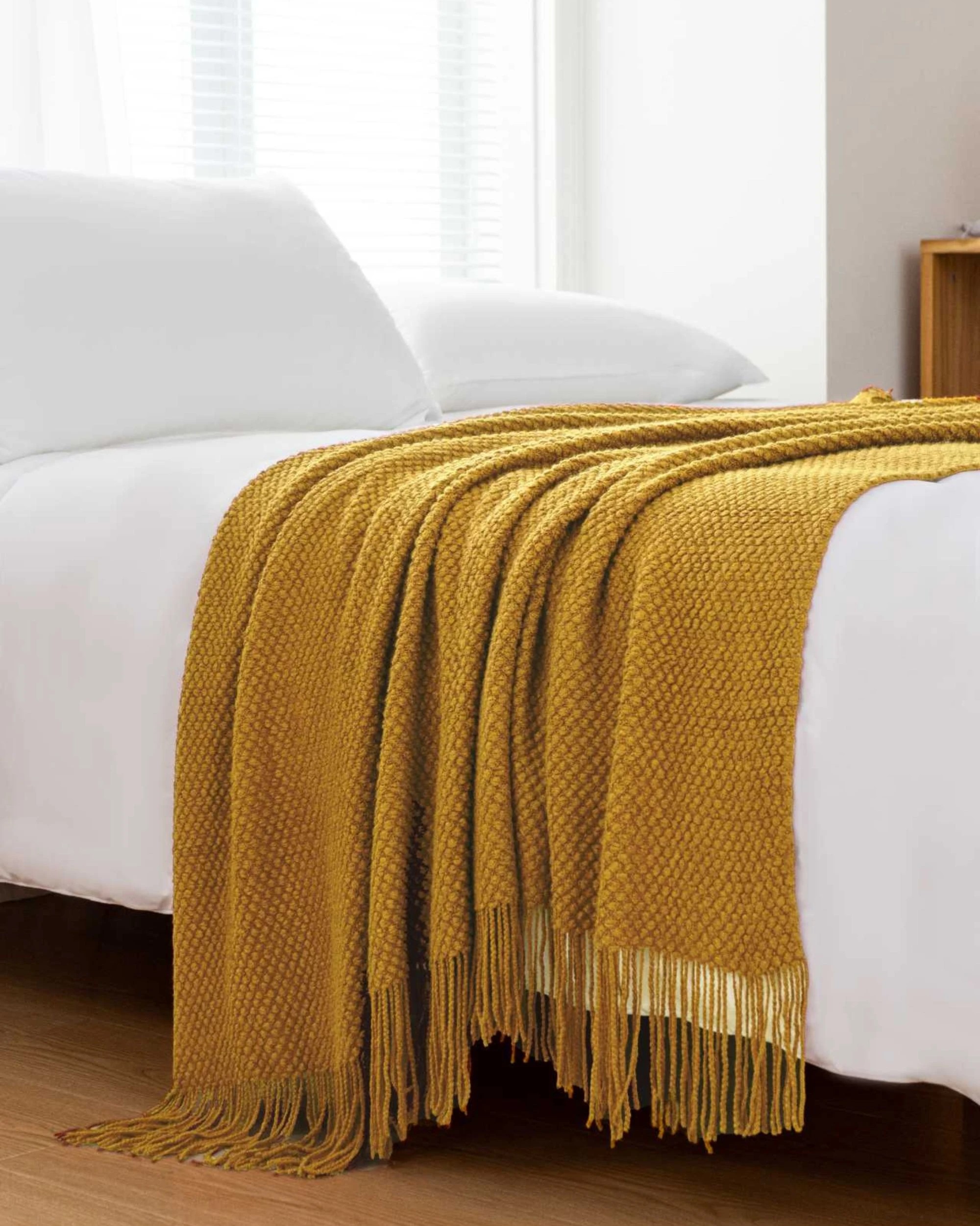 4 Gioia Casa Micro Plush Knitted Throw Blanket Soft Warm Lightweight - Mustard, 4 of 7