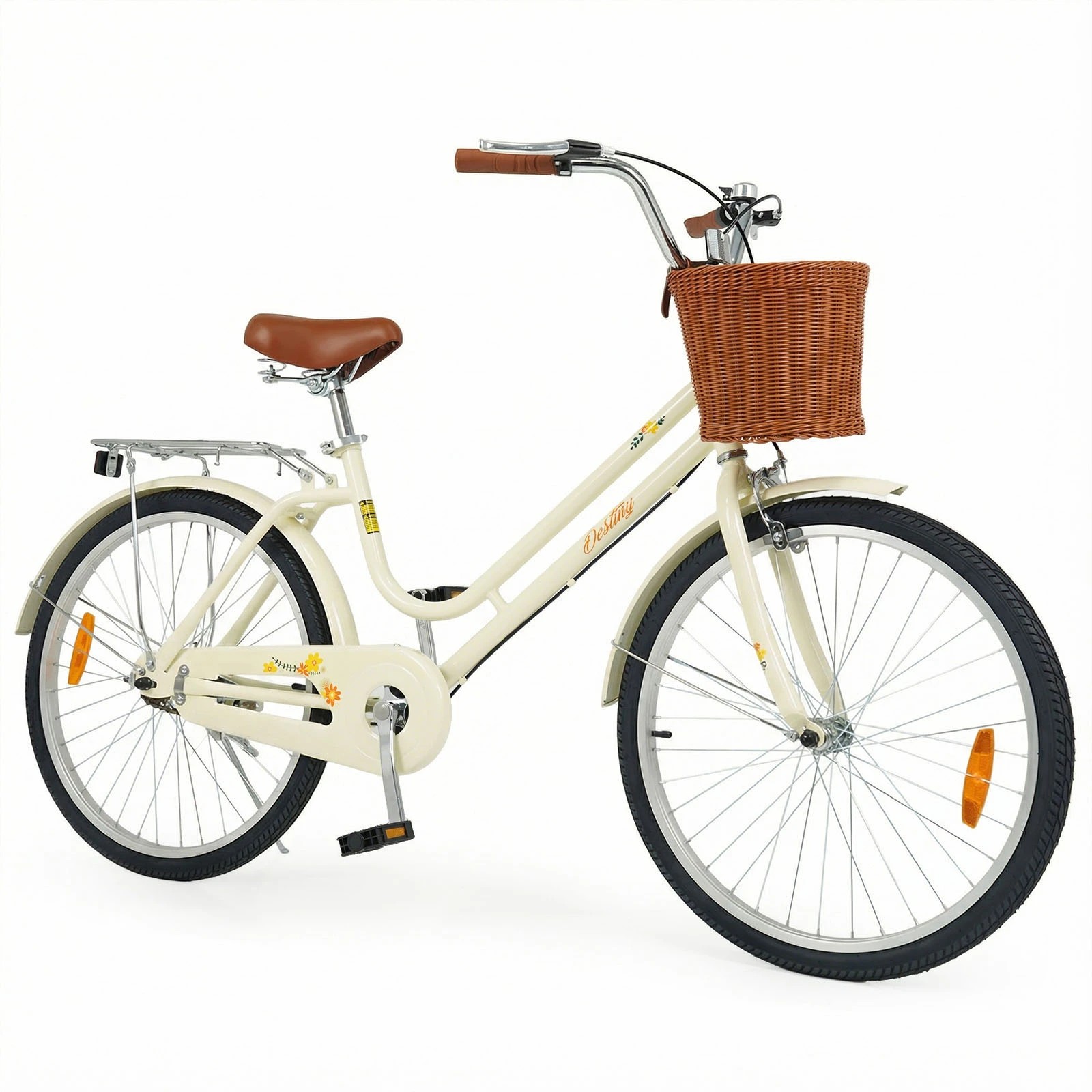 1 Costway 60cm Beach Cruiser Bike Commuter Bike w/Adjustable Seat Adult Bicycle - Beige, 1 of 3