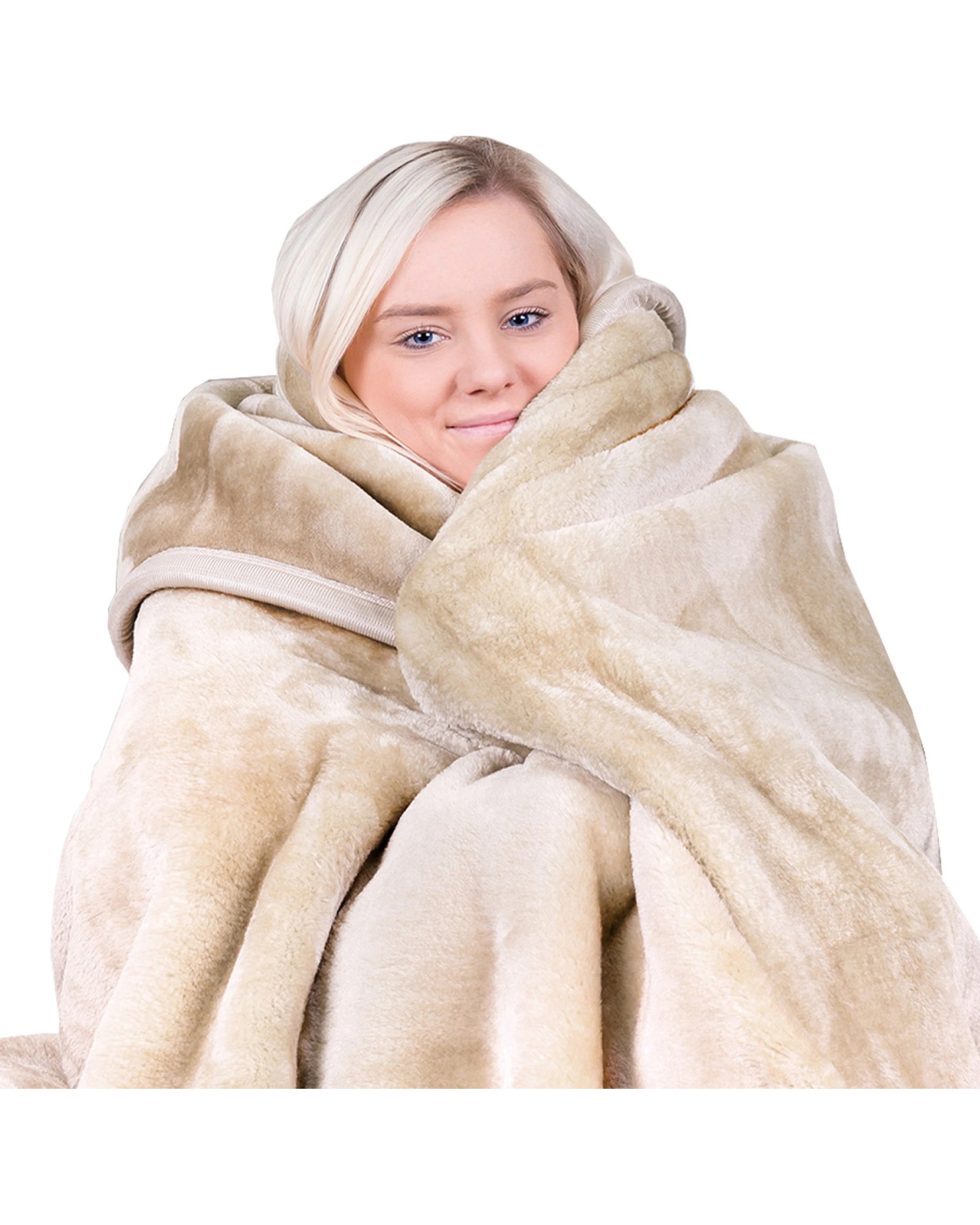 2 Laura Hill 800-gsm Mink Blanket Double-sided Soft Plush Bed Faux Throw Rug Beige
 - Queen Bed, 2 of 7